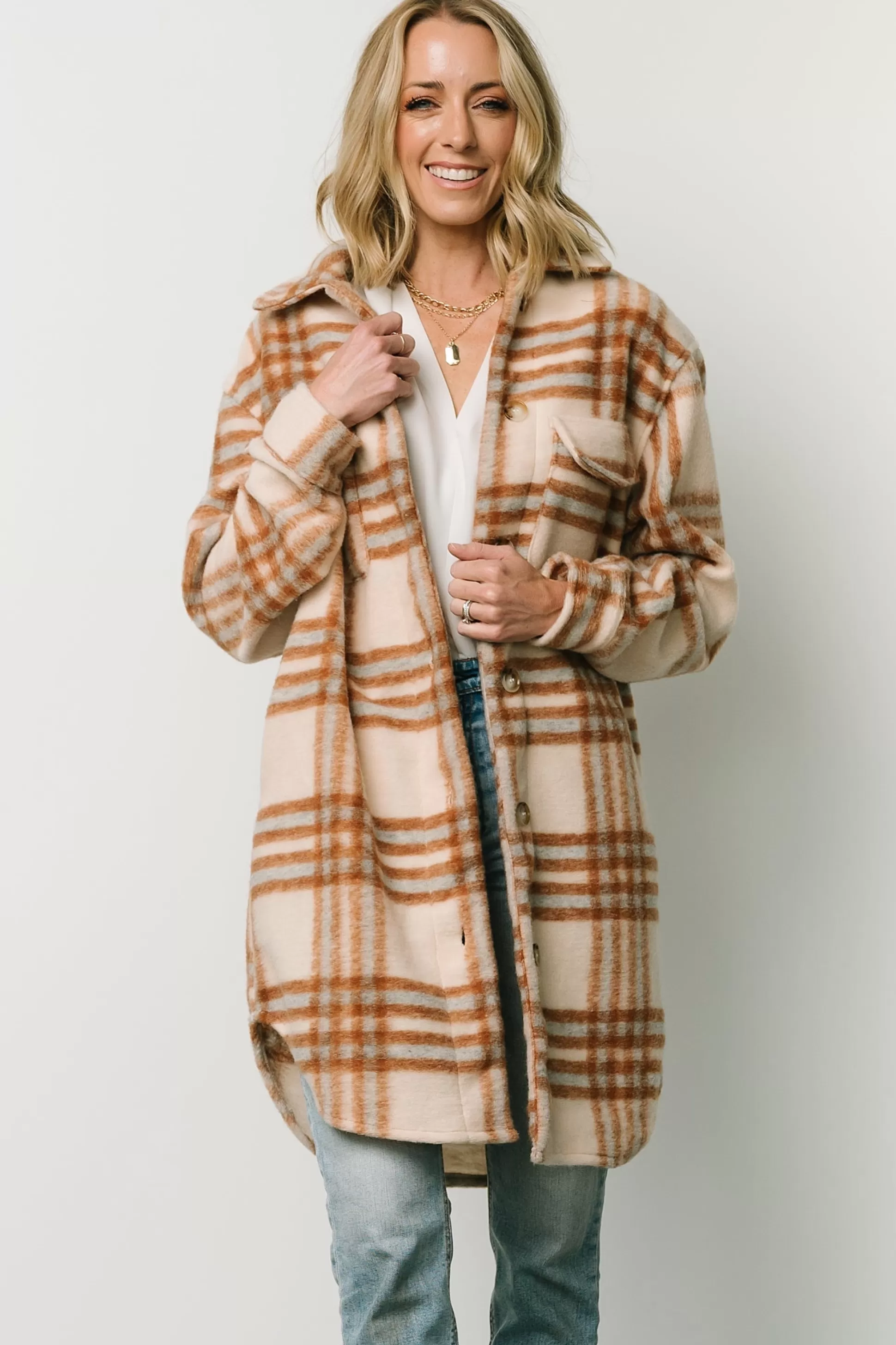 outerwear | WINTER ESSENTIALS | Baltic Born Durango Plaid Shacket | Oatmeal + Mocha