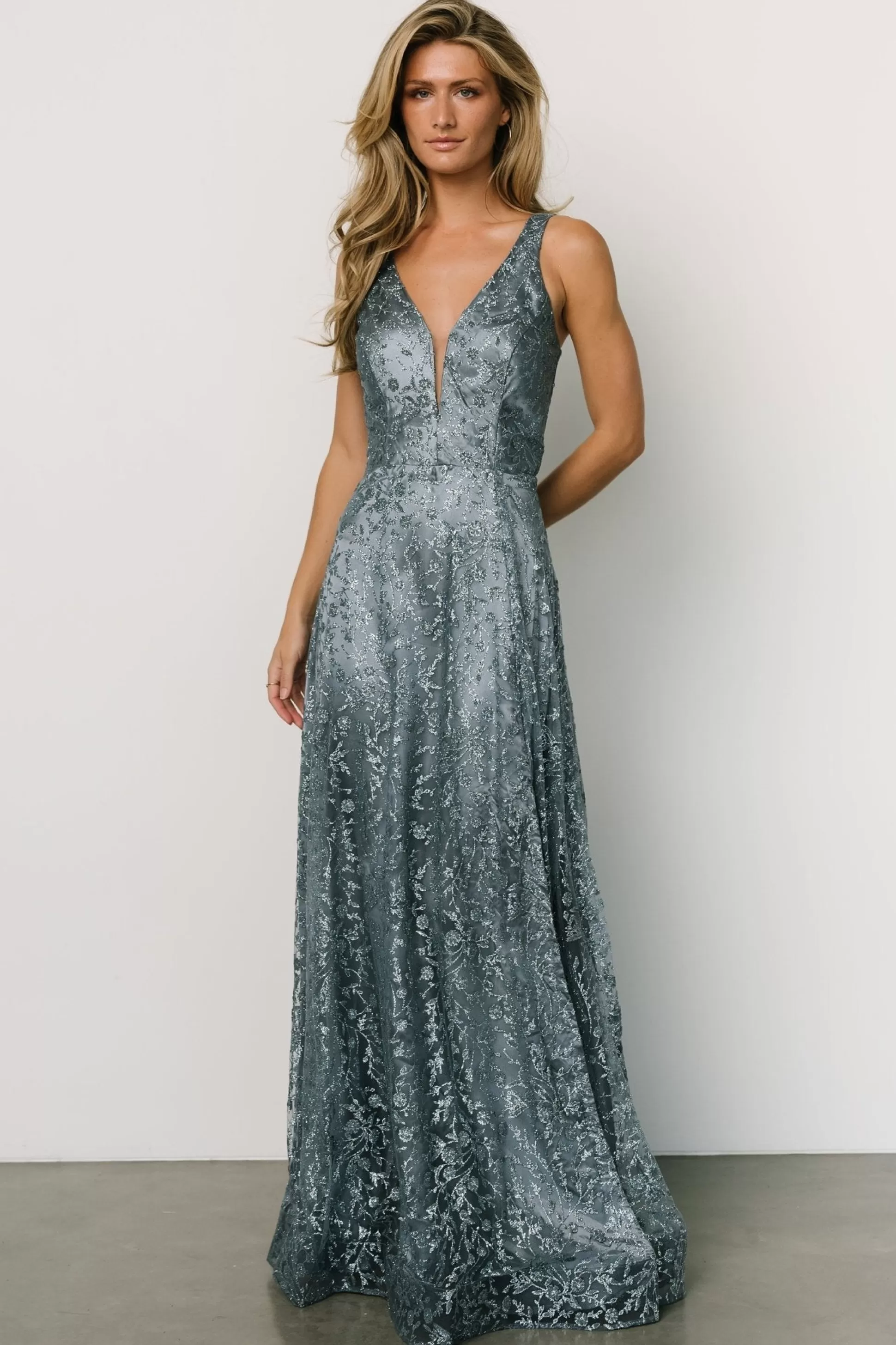 embellished + sequined | Baltic Born Eliana Shimmer Gown | Slate Blue