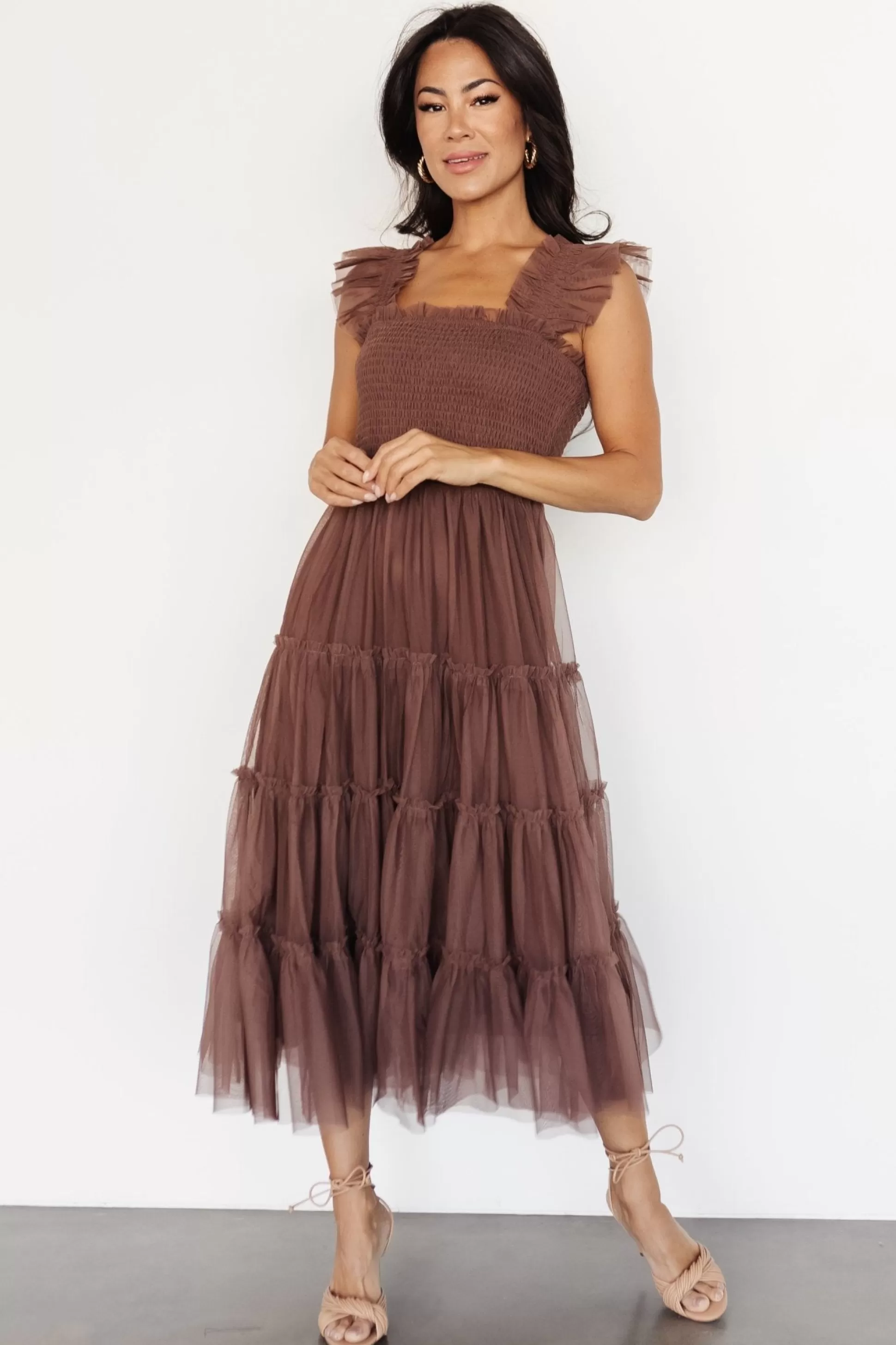 DRESSES | midi dresses | Baltic Born Emma Smocked Tulle Dress | Brown