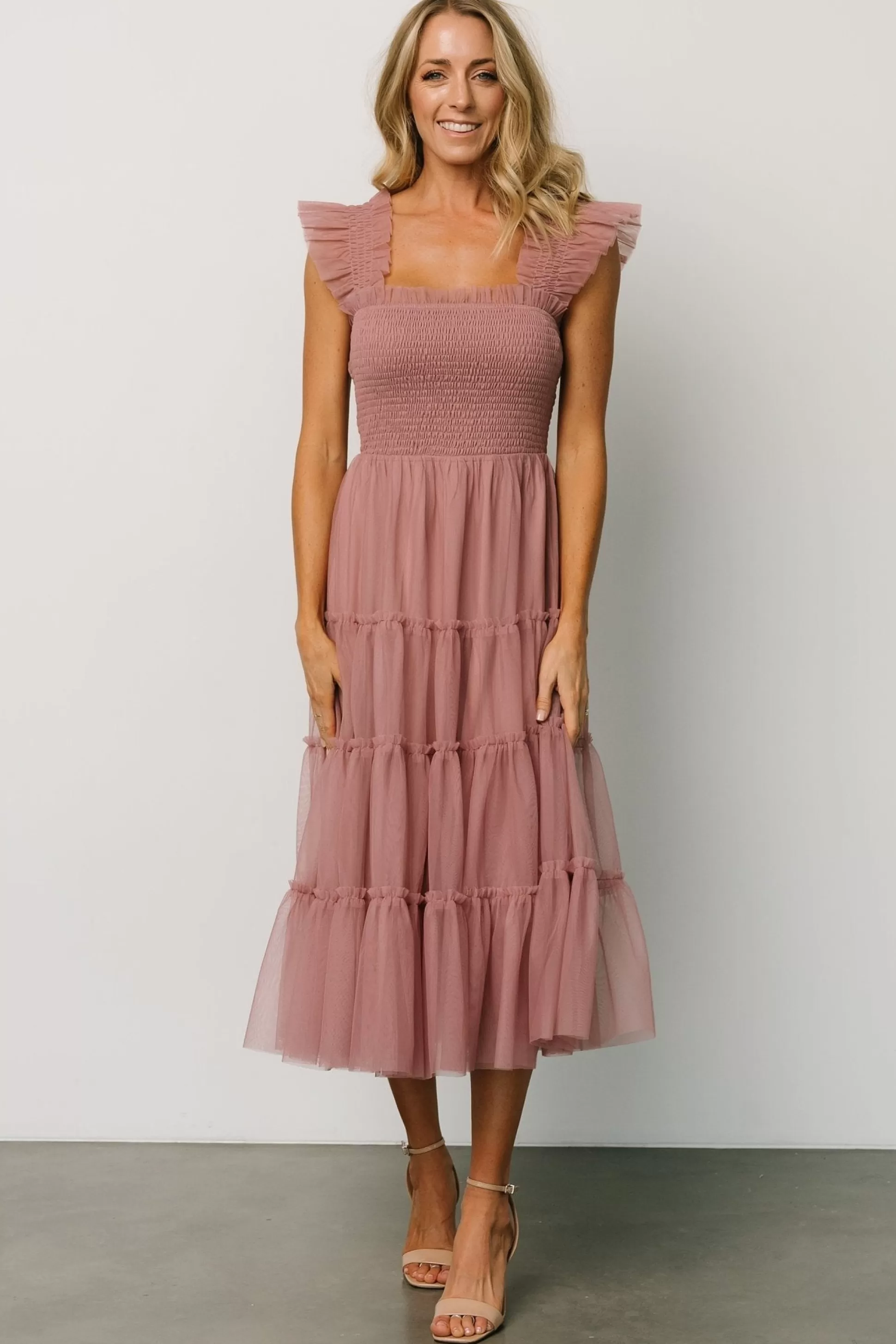 DRESSES | midi dresses | Baltic Born Emma Smocked Tulle Dress | Dusty Rose