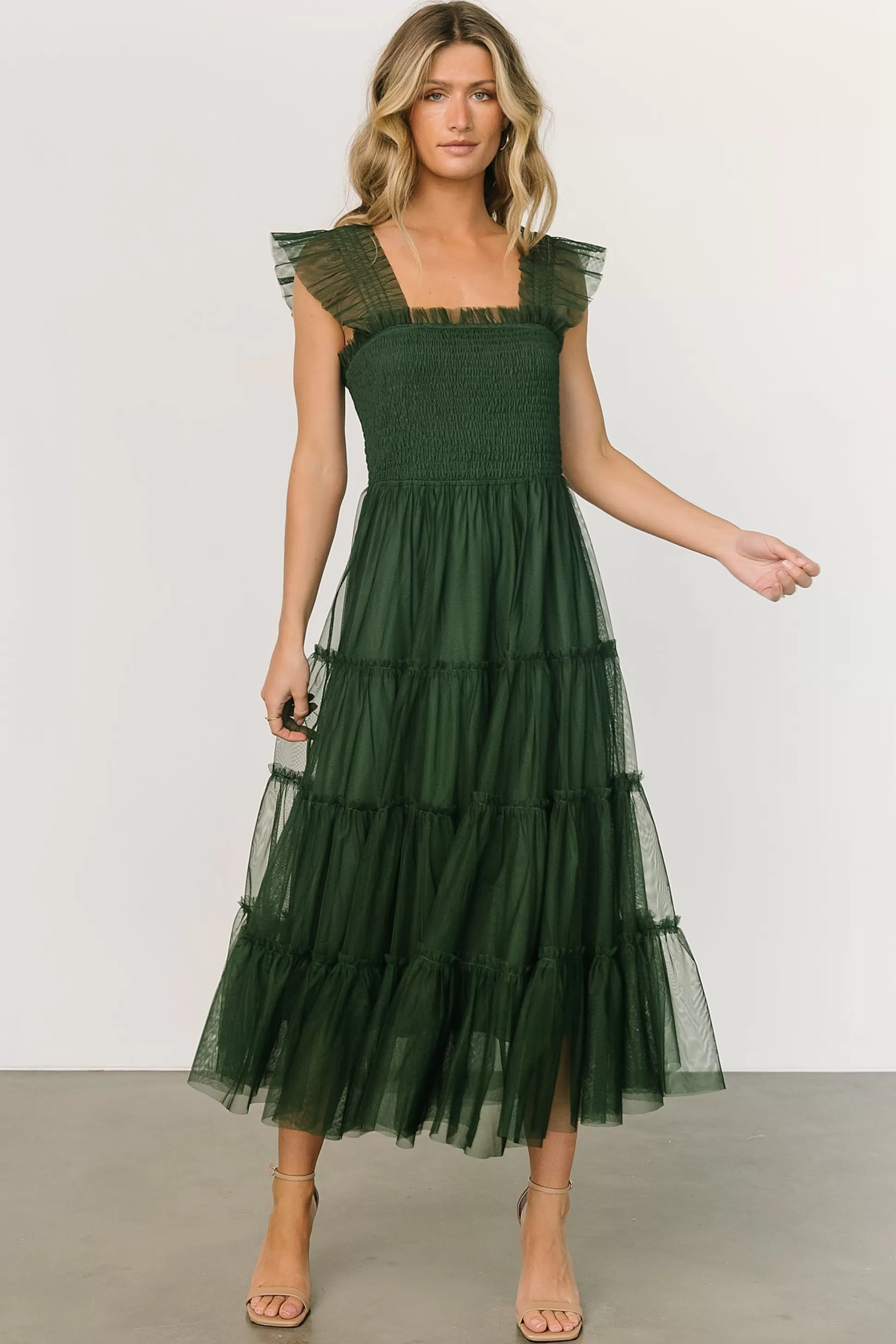 DRESSES | midi dresses | Baltic Born Emma Smocked Tulle Dress | Green