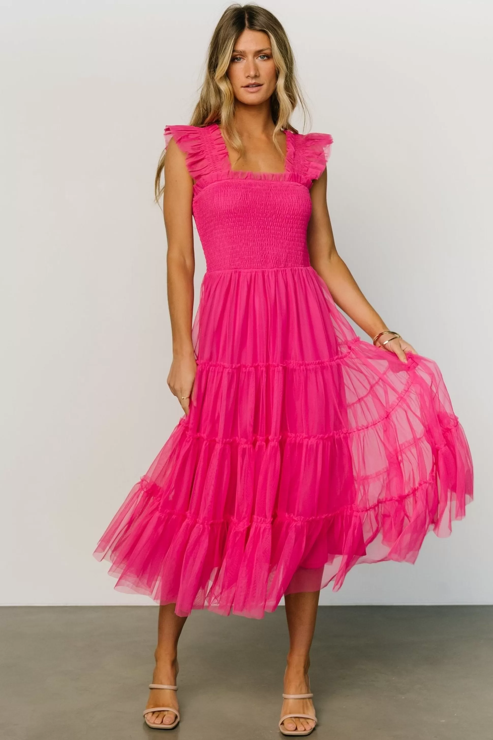 DRESSES | midi dresses | Baltic Born Emma Smocked Tulle Dress | Hot Pink