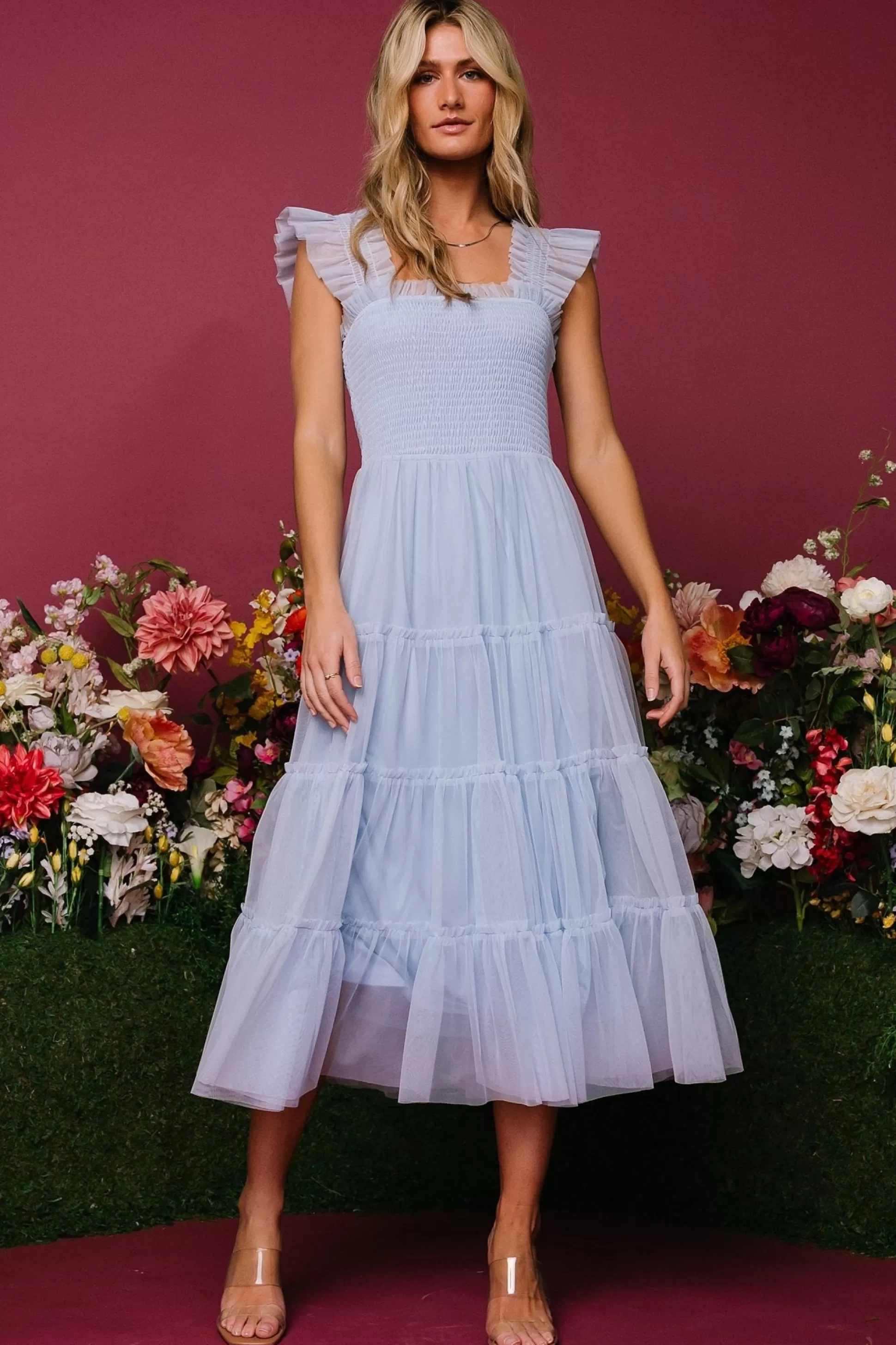 DRESSES | midi dresses | Baltic Born Emma Smocked Tulle Dress | Light Blue