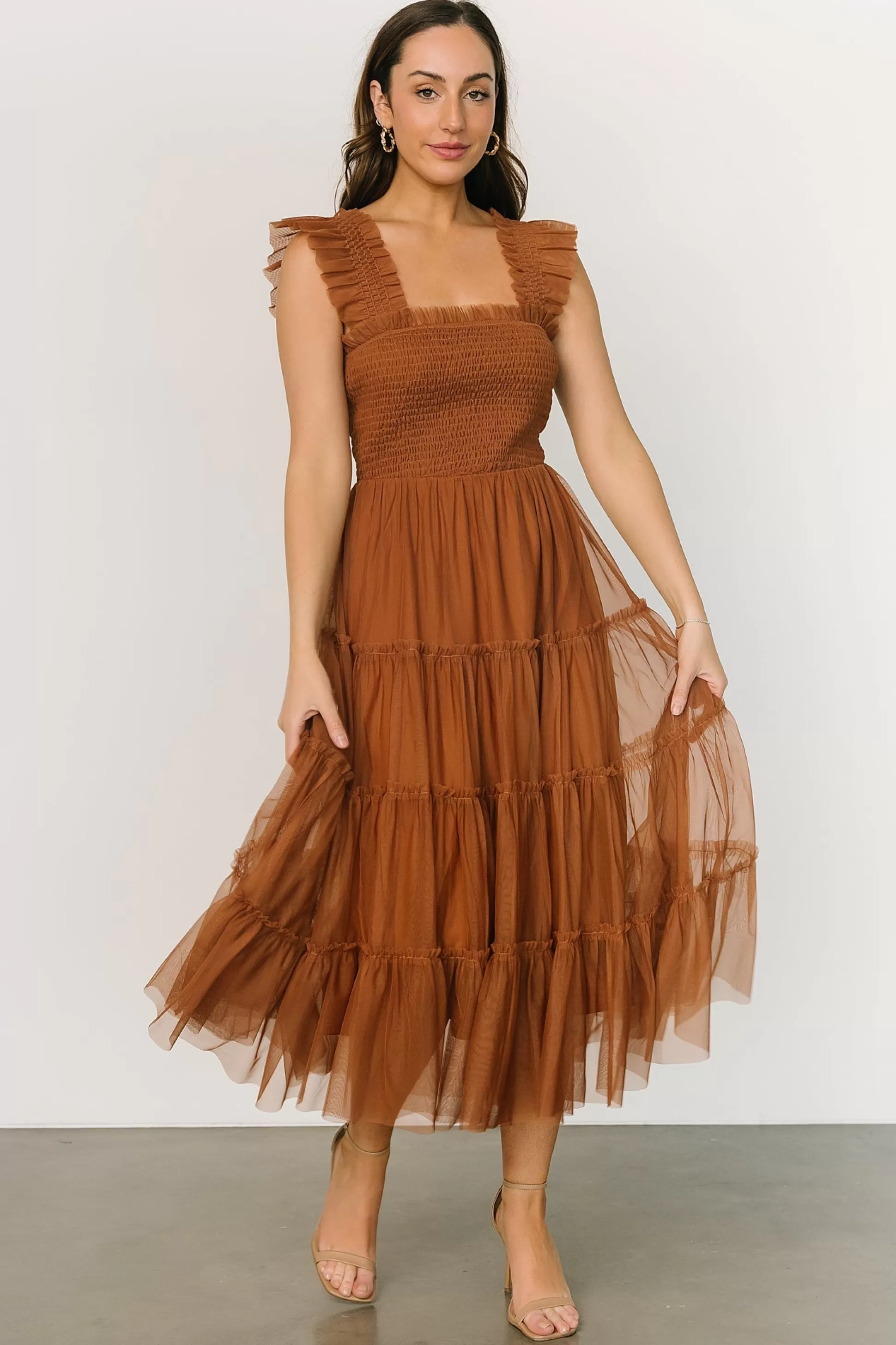 DRESSES | midi dresses | Baltic Born Emma Smocked Tulle Dress | Mocha