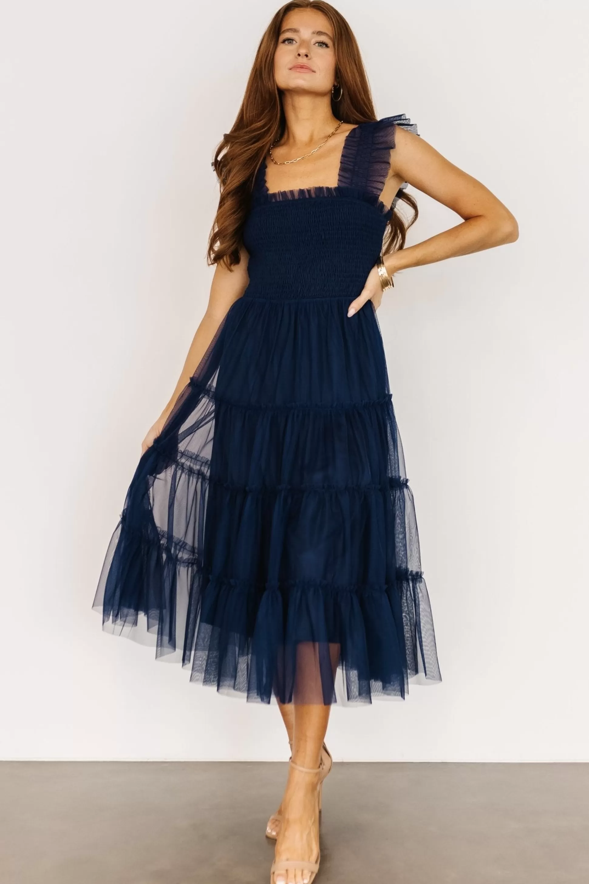 DRESSES | midi dresses | Baltic Born Emma Smocked Tulle Dress | Navy