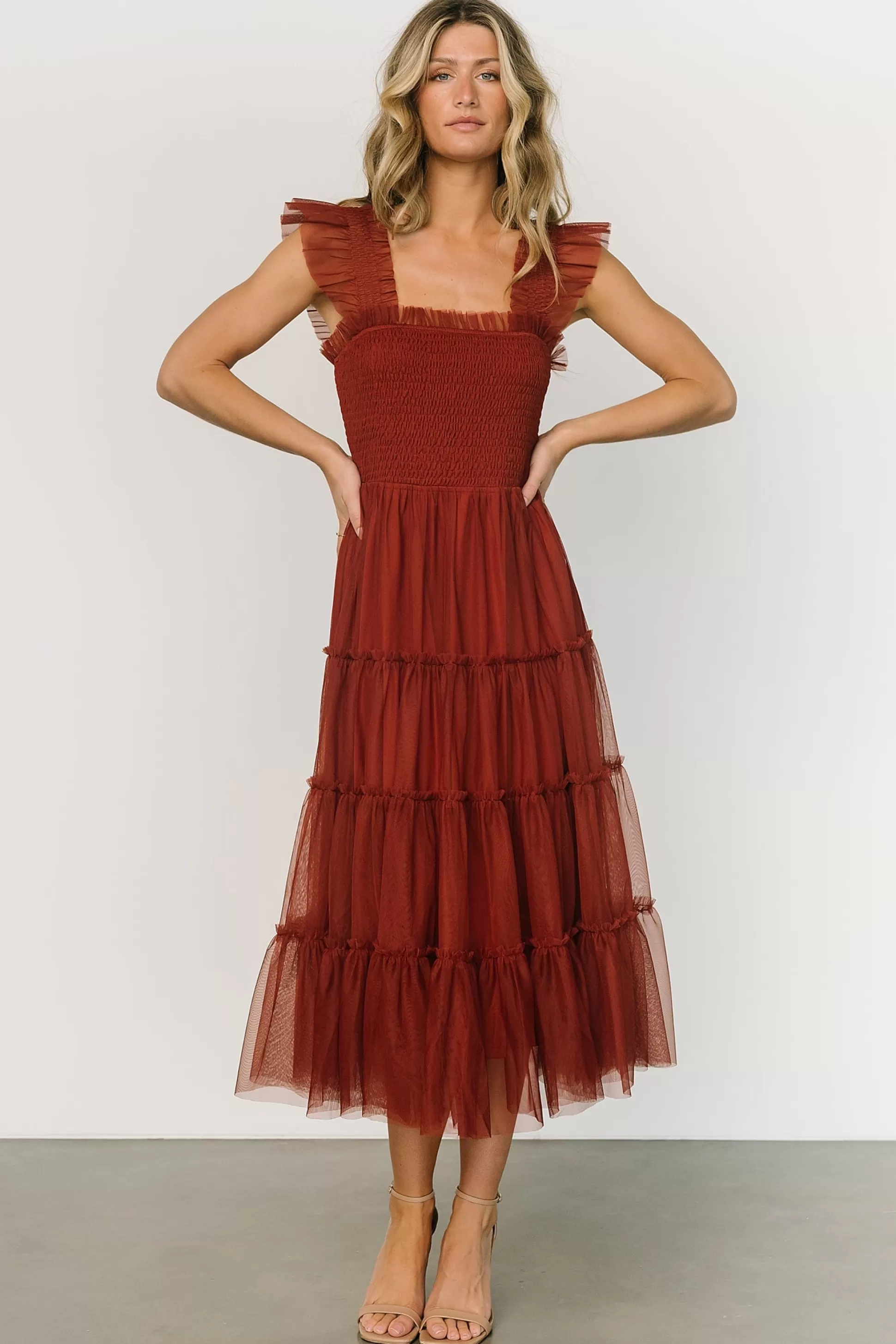 DRESSES | midi dresses | Baltic Born Emma Smocked Tulle Dress | Oxblood