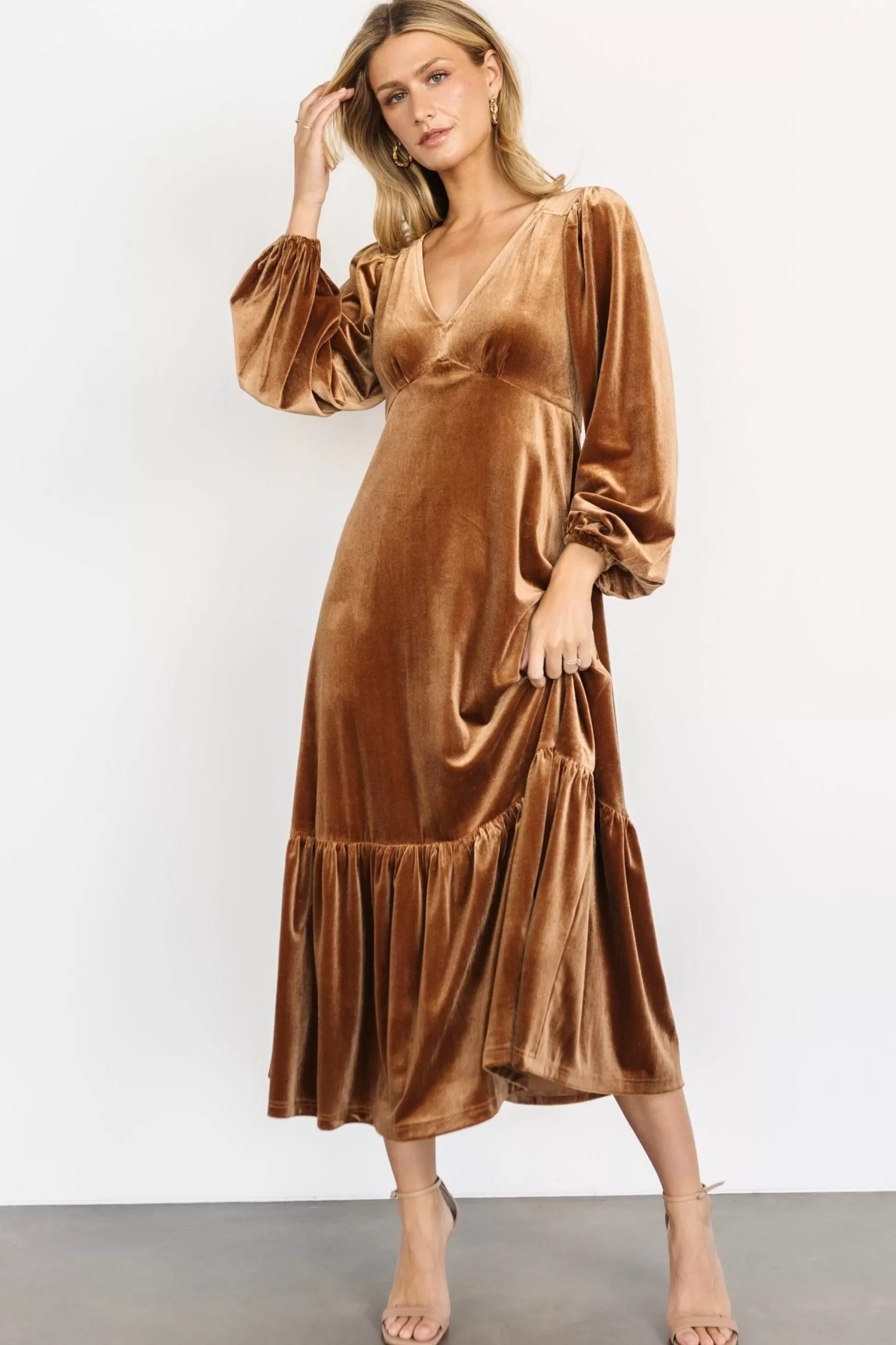 maxi dresses | WEDDING SUITE | Baltic Born Erika Velvet Maxi Dress | Caramel