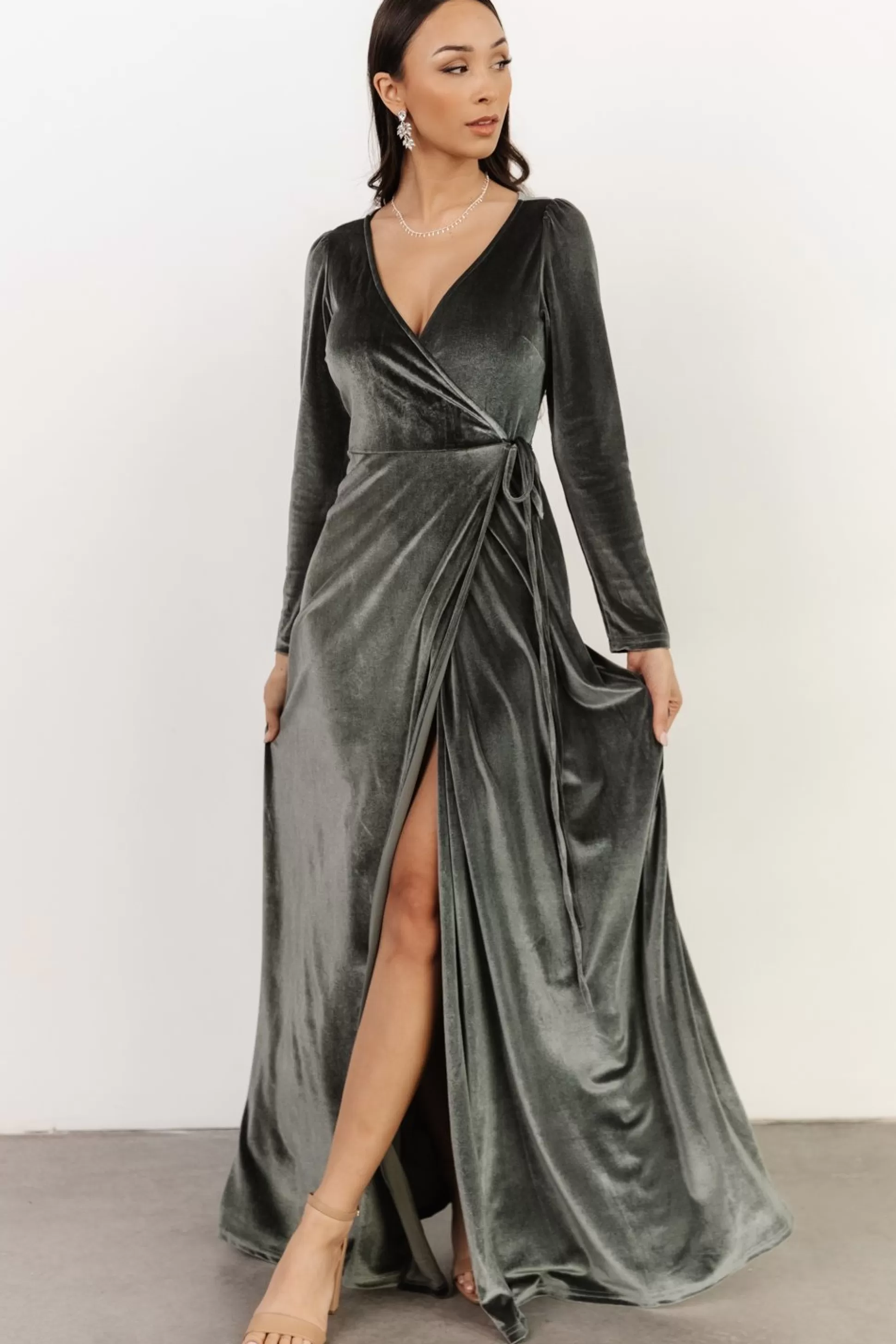 WINTER ESSENTIALS | SALE | Baltic Born Esmerelda Velvet Wrap Maxi Dress | Eucalyptus