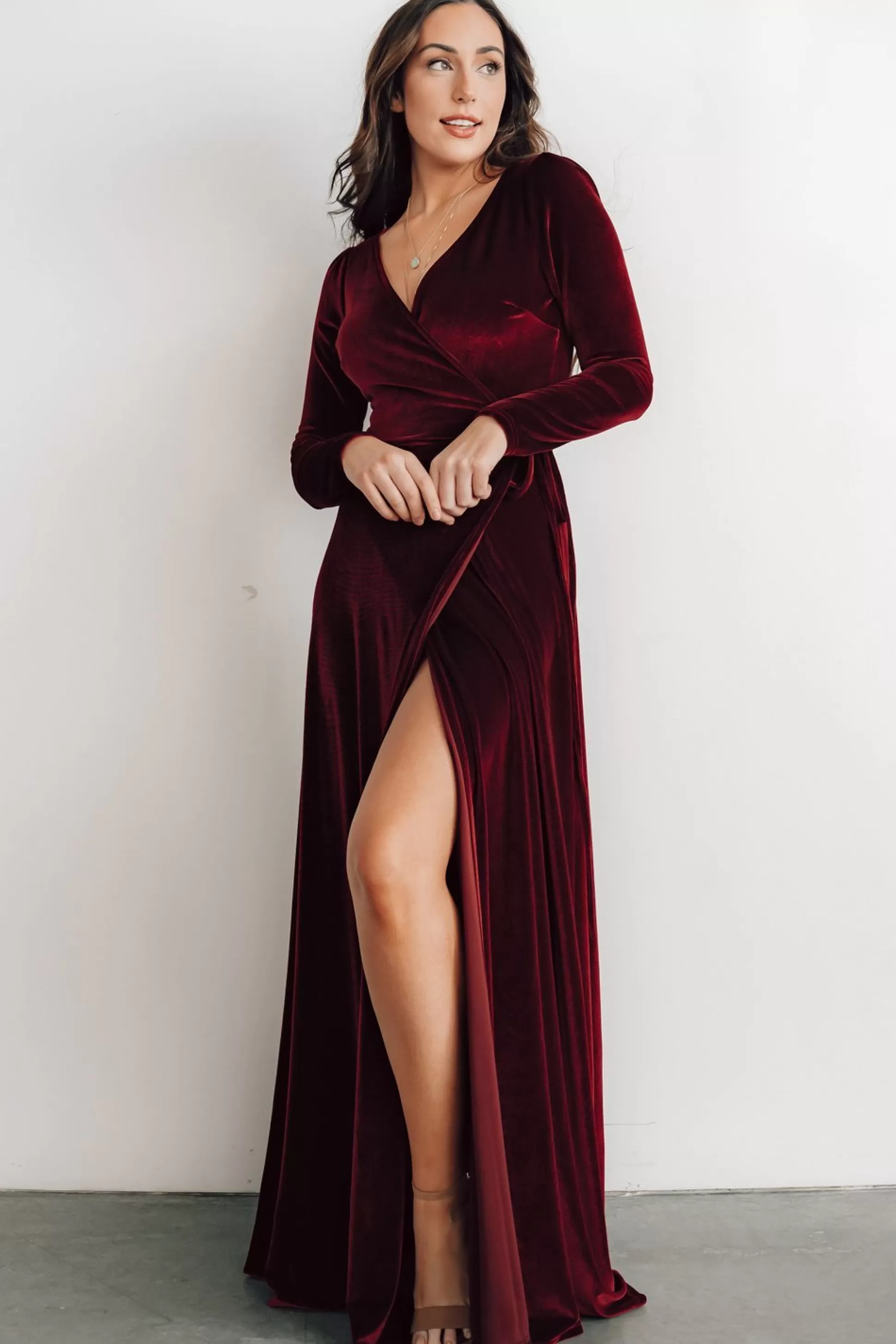 bump friendly | WINTER ESSENTIALS | Baltic Born Esmerelda Velvet Wrap Maxi Dress | Merlot