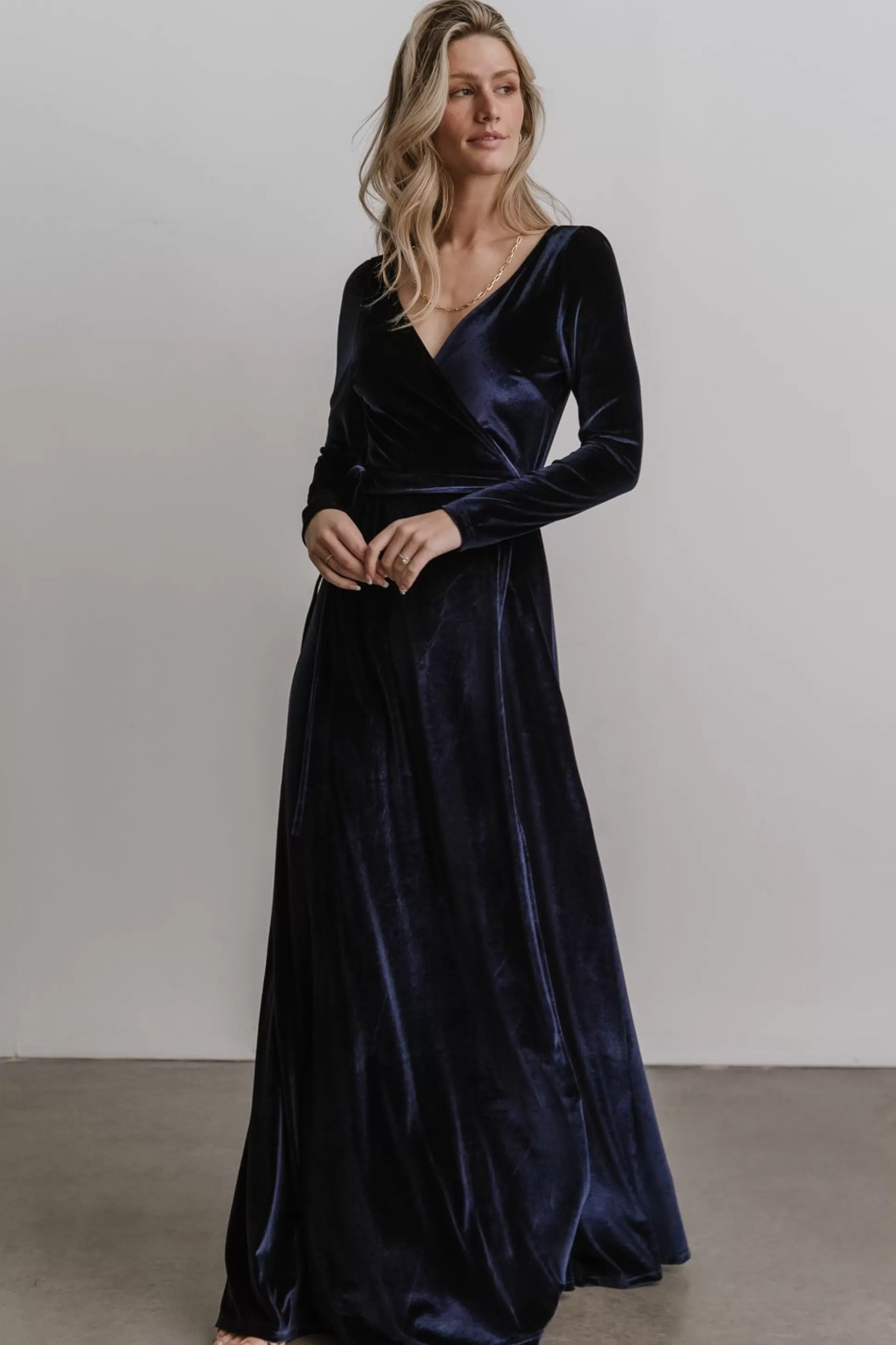 WINTER ESSENTIALS | SALE | Baltic Born Esmerelda Velvet Wrap Maxi Dress | Navy