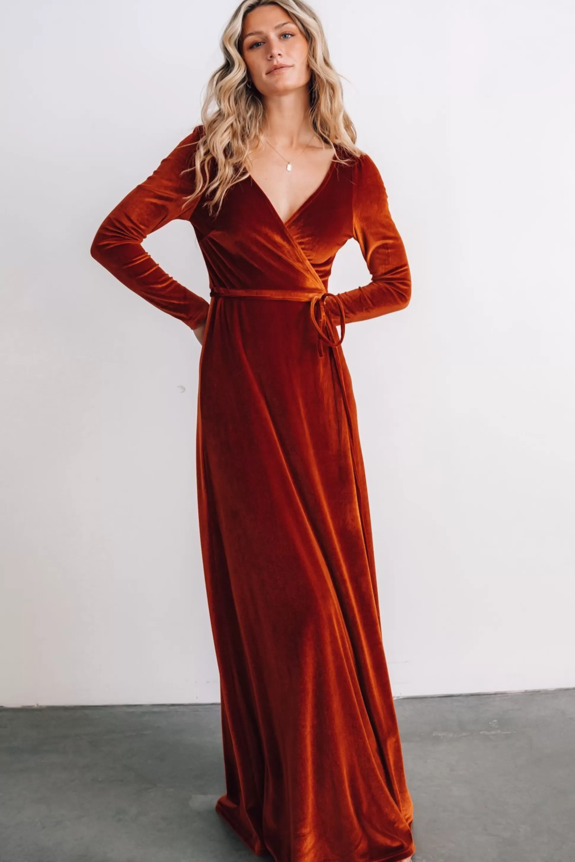 WINTER ESSENTIALS | SALE | Baltic Born Esmerelda Velvet Wrap Maxi Dress | Rust