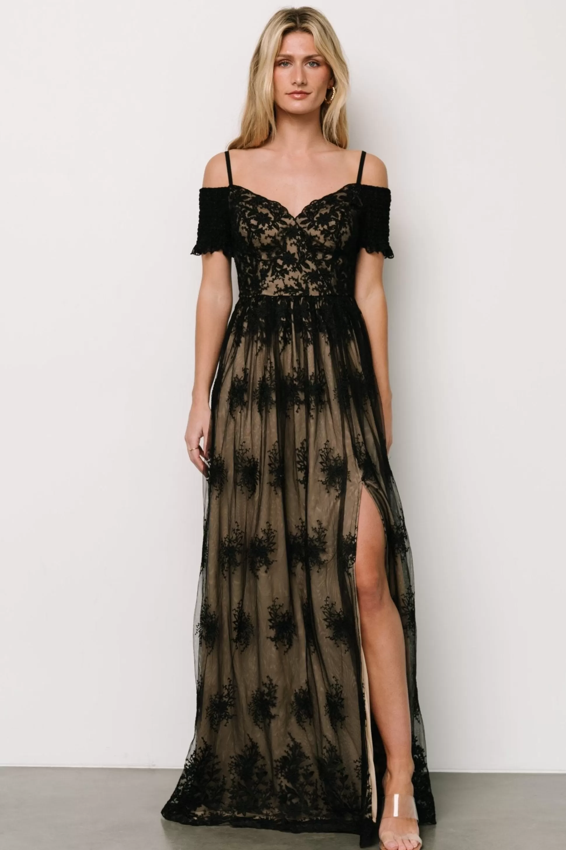 tulle styles | Baltic Born Esperanza Tulle Embroidered Maxi Dress | Black + Nude