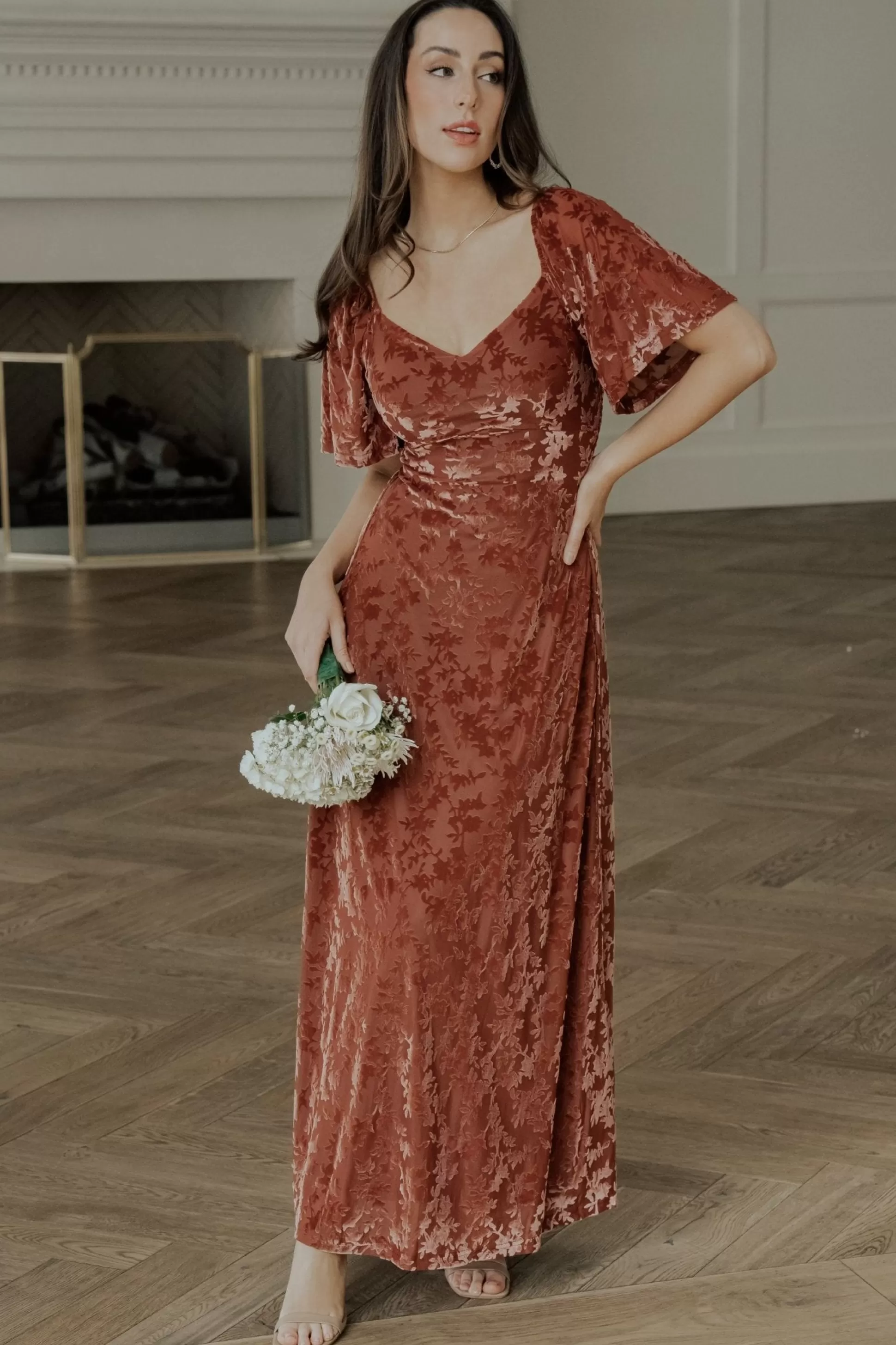 maxi dresses | WEDDING SUITE | Baltic Born Everley Velvet Maxi Dress | Cinnamon