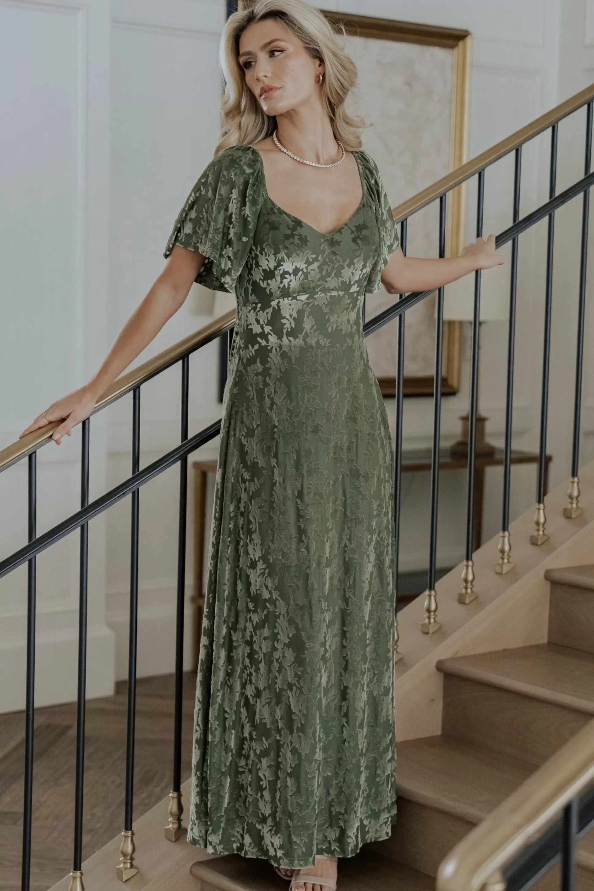 maxi dresses | WEDDING SUITE | Baltic Born Everley Velvet Maxi Dress | Dark Sage