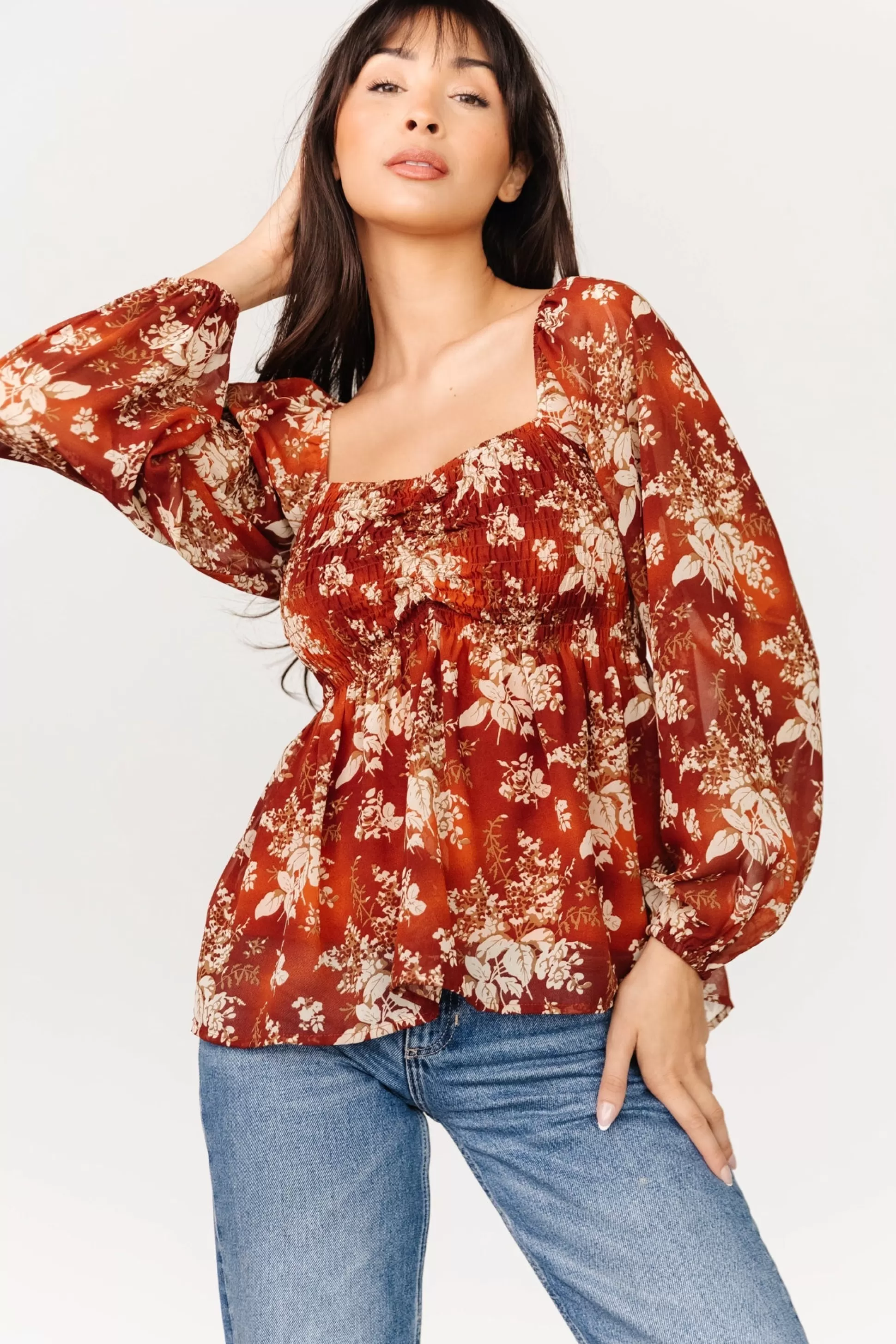 blouses + shirts | Baltic Born Fenna Smocked Top | Rust Floral