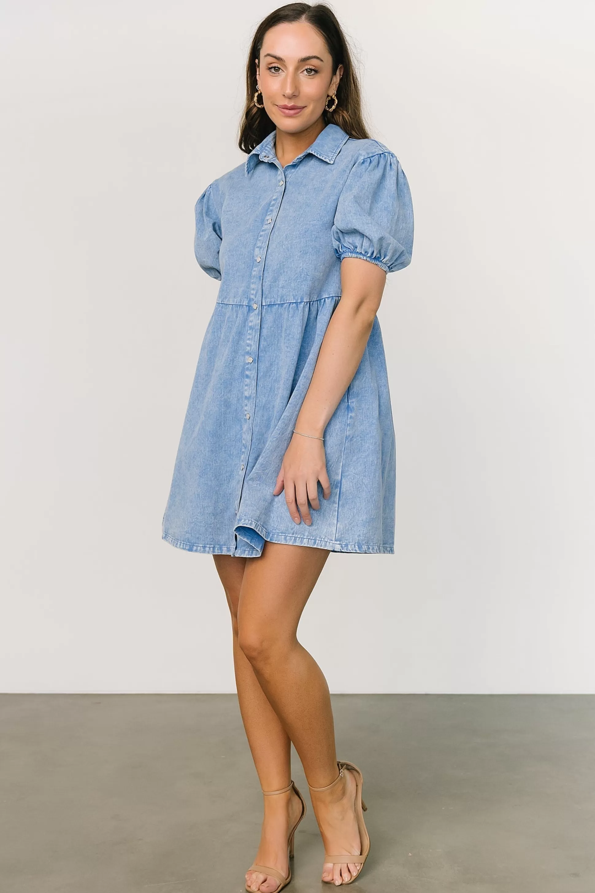 short dresses | EXTENDED SIZING | Baltic Born Fontana Puff Sleeve Short Dress | Denim Blue