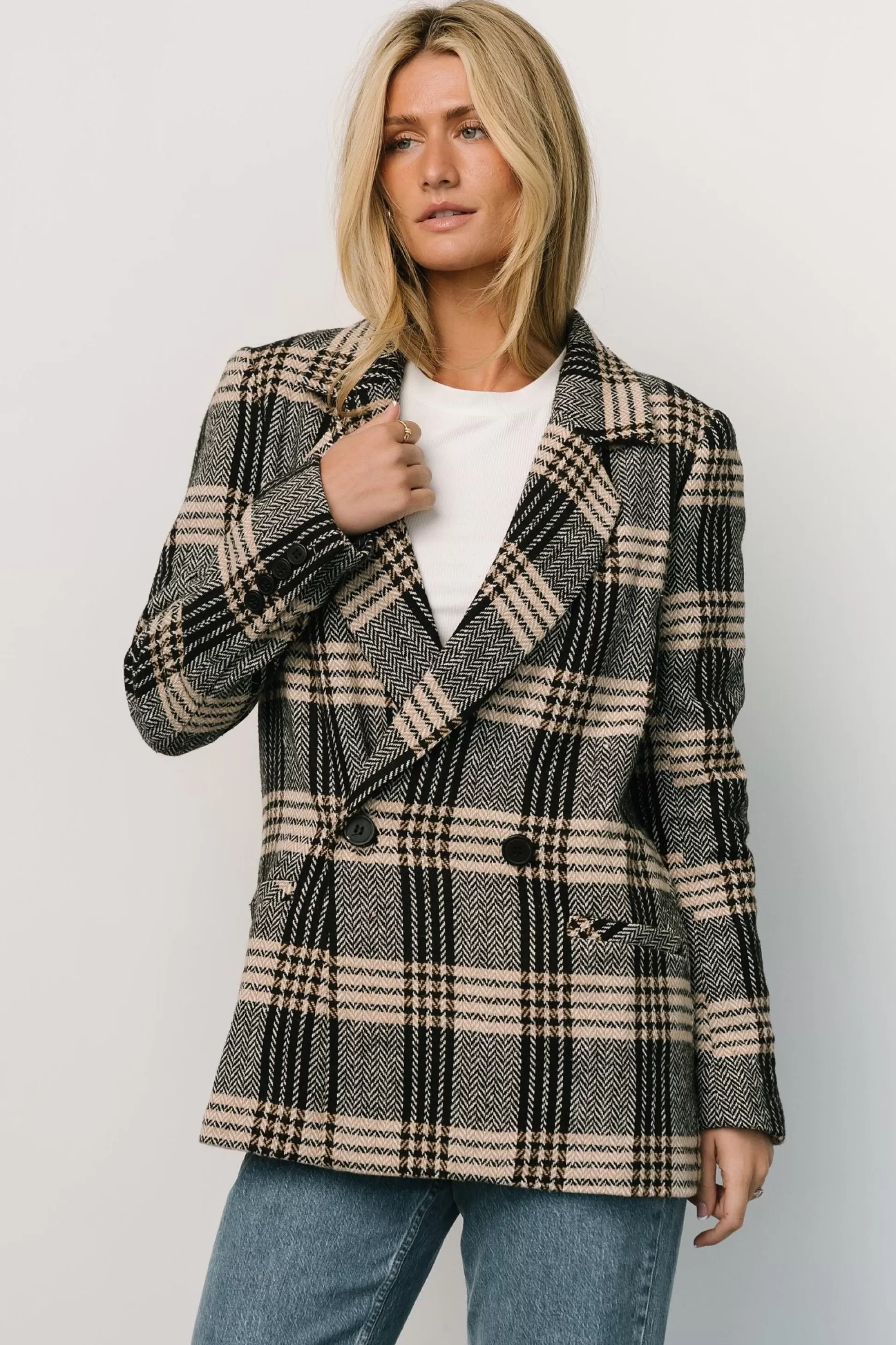 outerwear | Baltic Born Francis Plaid Blazer | Black + Taupe