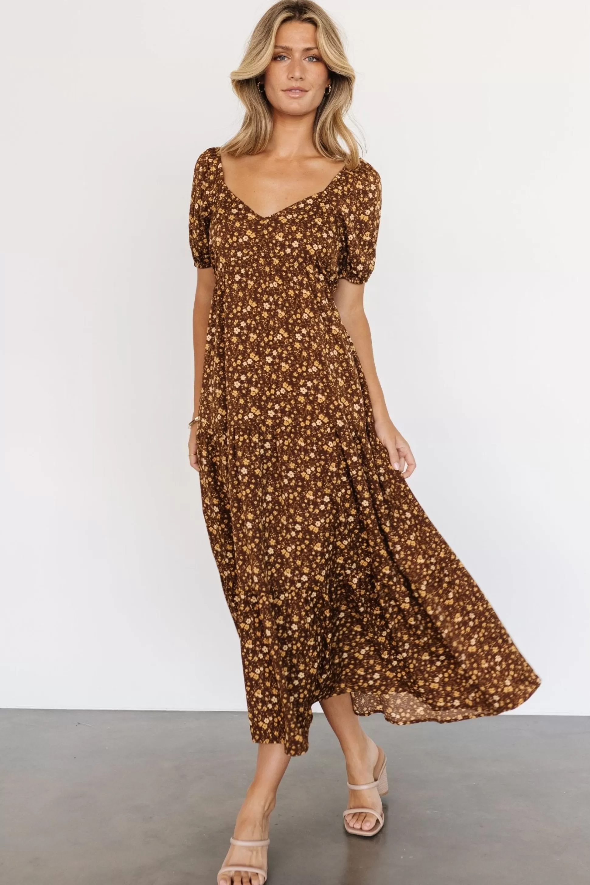 maxi dresses | EXTENDED SIZING | Baltic Born Gables Puff Sleeve Maxi Dress | Brown Multi