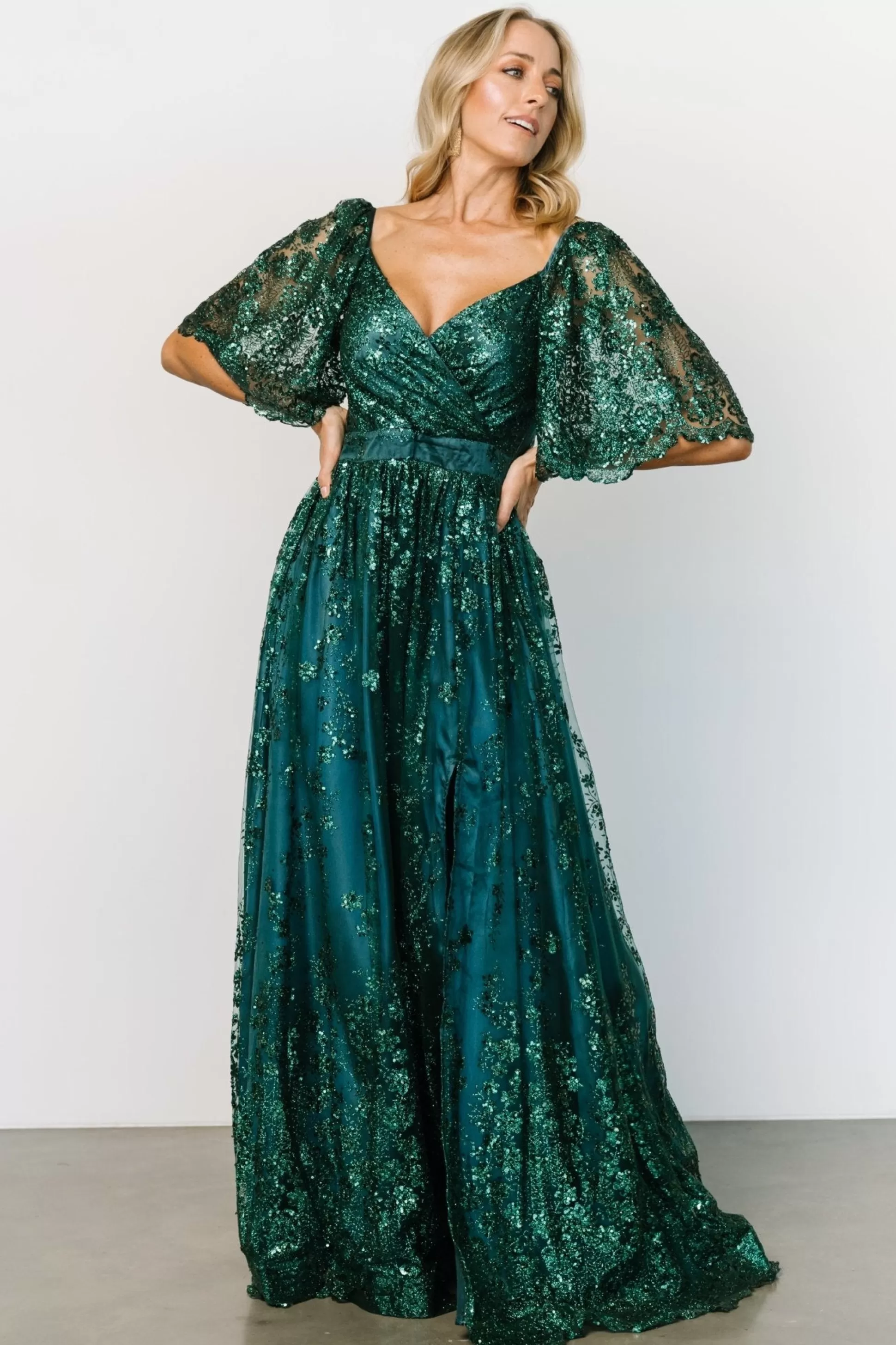 SALE | Baltic Born Genevieve Glitter Maxi Dress | Emerald