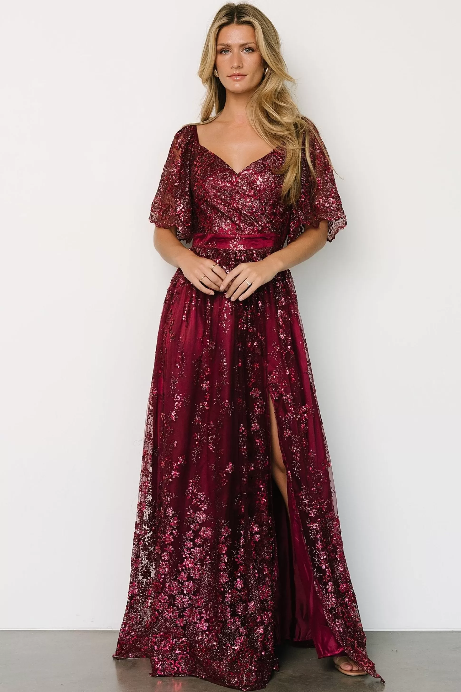 SALE | Baltic Born Genevieve Glitter Maxi Dress | Wine