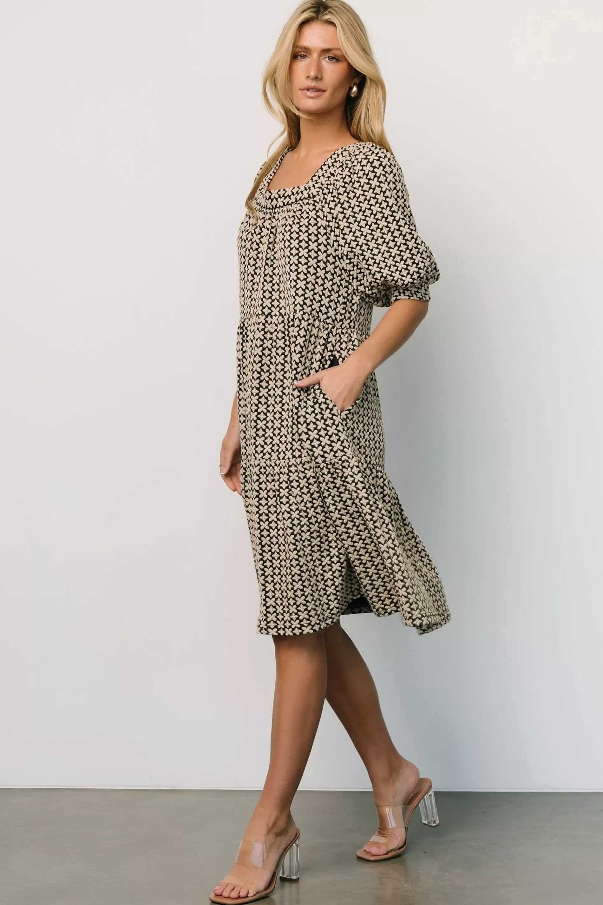 short dresses | Baltic Born Georgia Puff Sleeve Dress | Black + Tan