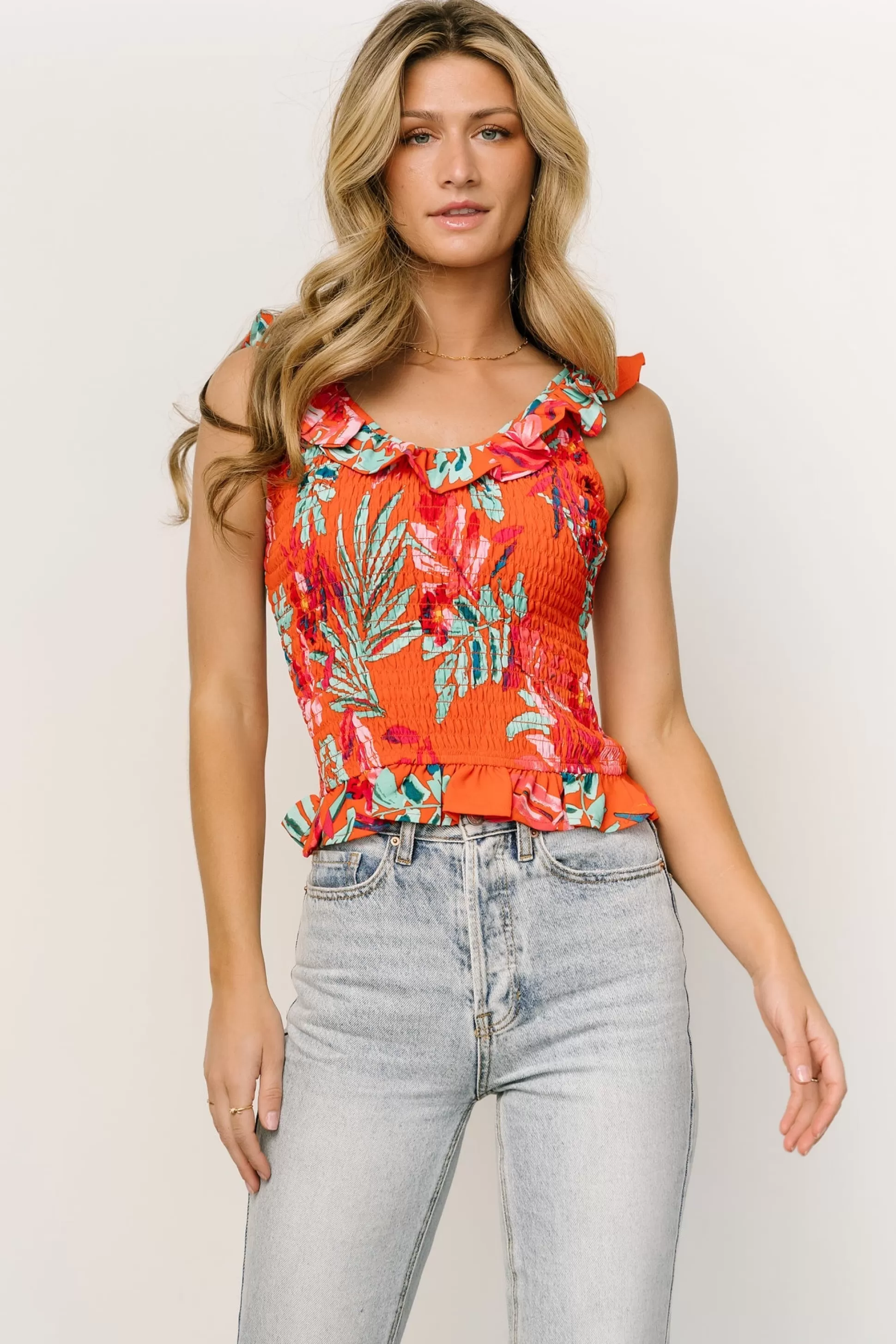 blouses + shirts | Baltic Born Gia Smocked Tank Top | Orange Multi