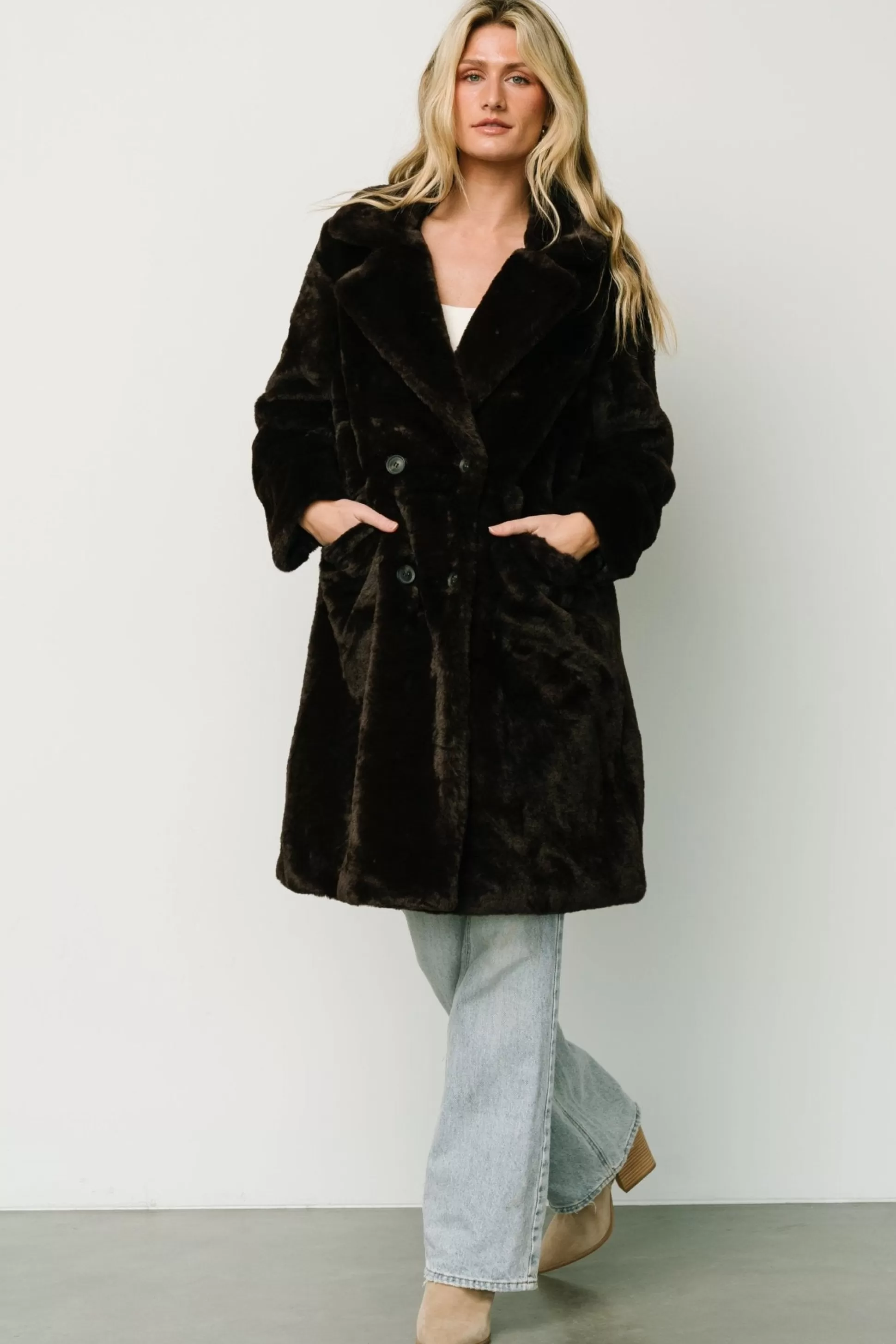 outerwear | Baltic Born Graham Long Faux Fur Coat | Deep Brown