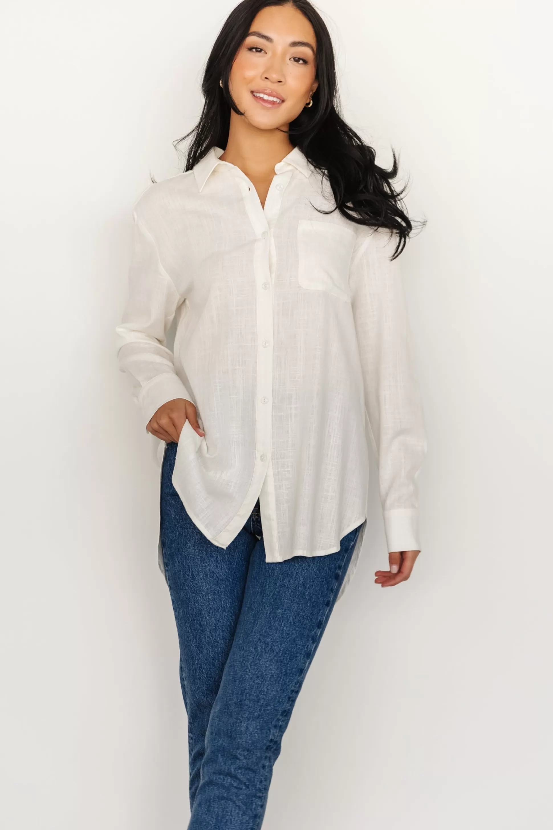 blouses + shirts | Baltic Born Harlan Linen Button Down Top | Off White