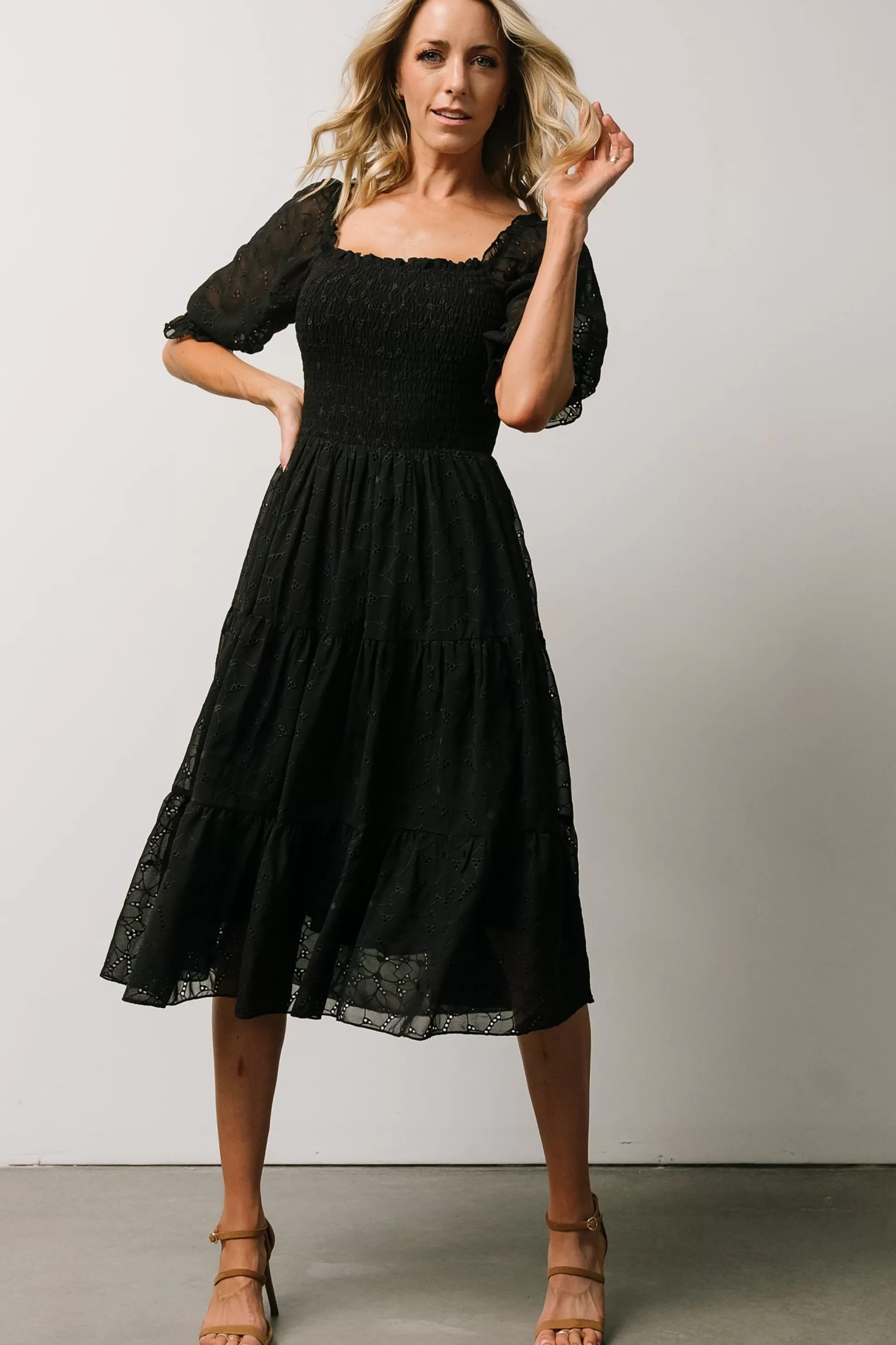 bump friendly | Baltic Born Hazel Eyelet Midi Dress | Black