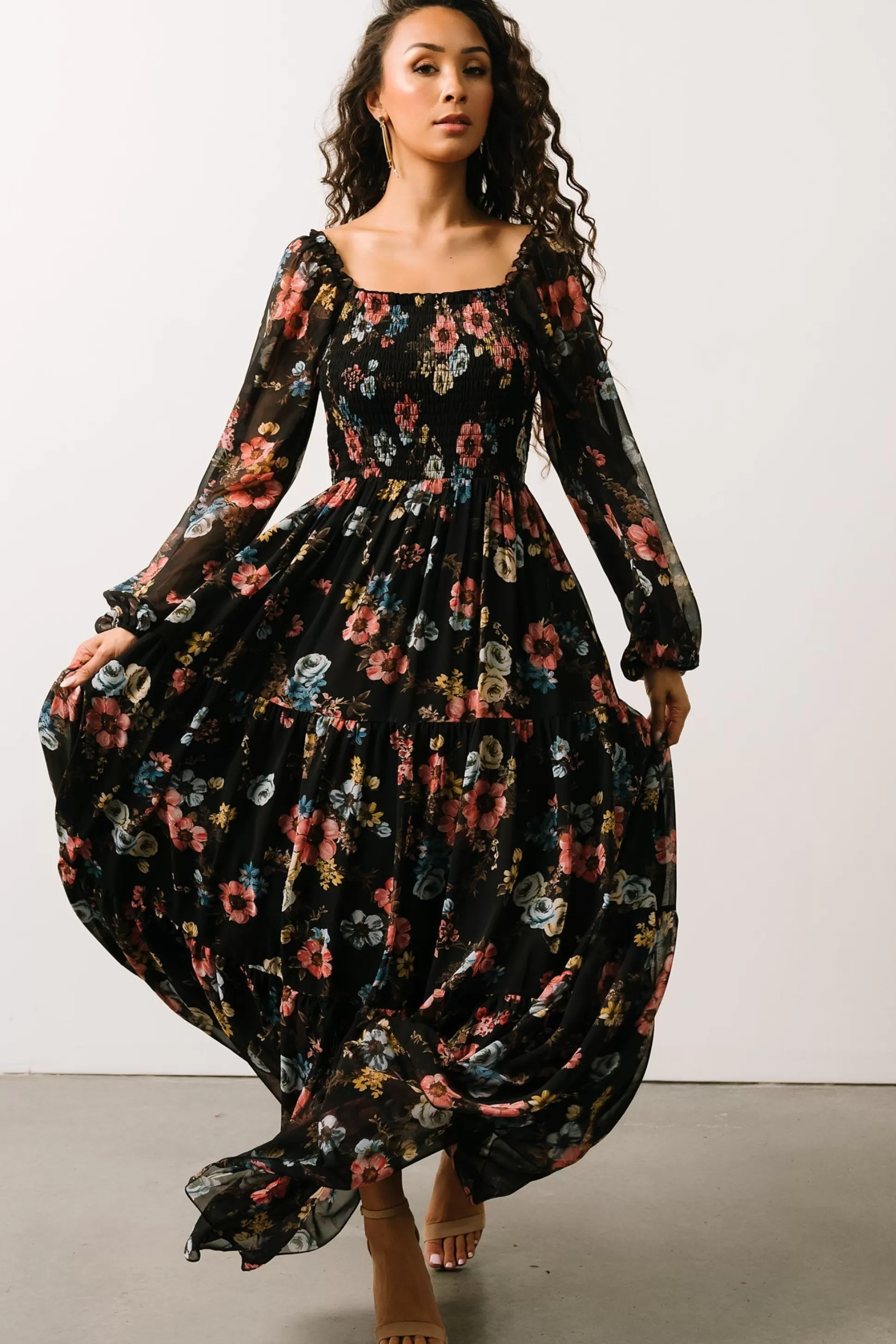 bump friendly | Baltic Born Isabela Smocked Maxi Dress | Black Multi Floral