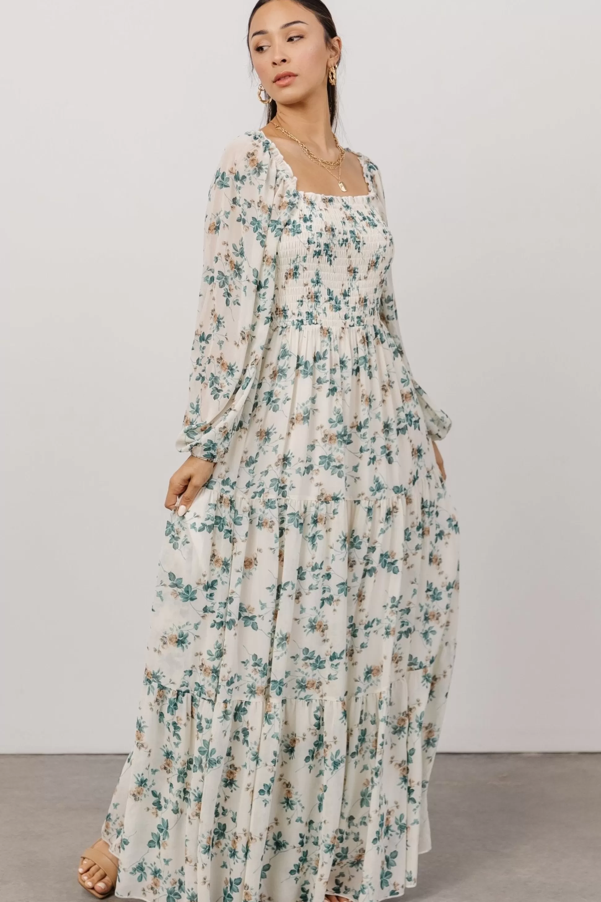 bump friendly | Baltic Born Isabela Smocked Maxi Dress | Ivory + Topaz Floral