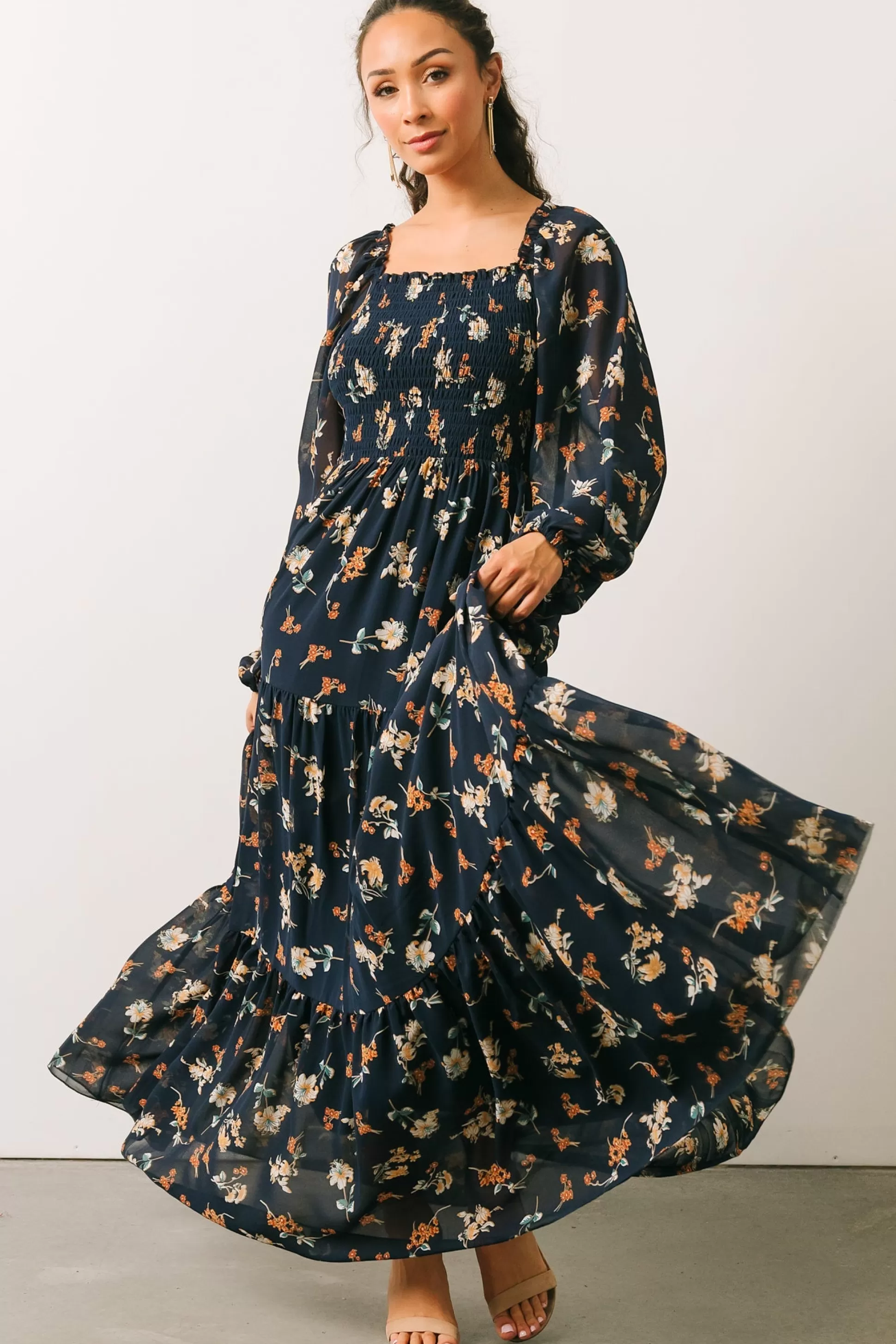 bump friendly | Baltic Born Isabela Smocked Maxi Dress | Navy Multi Floral