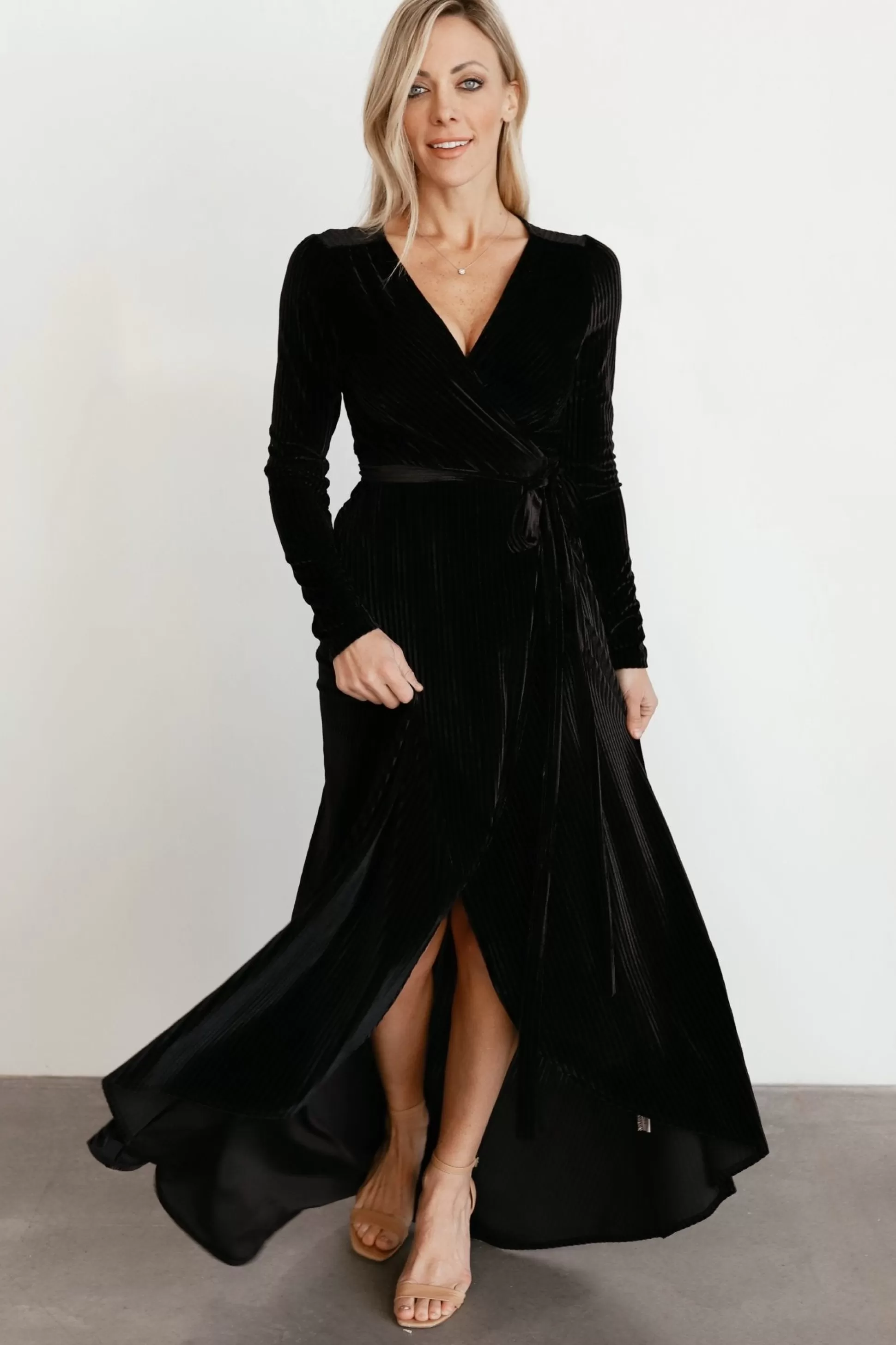 SALE | Baltic Born Jada Ribbed Velvet Wrap Dress | Black