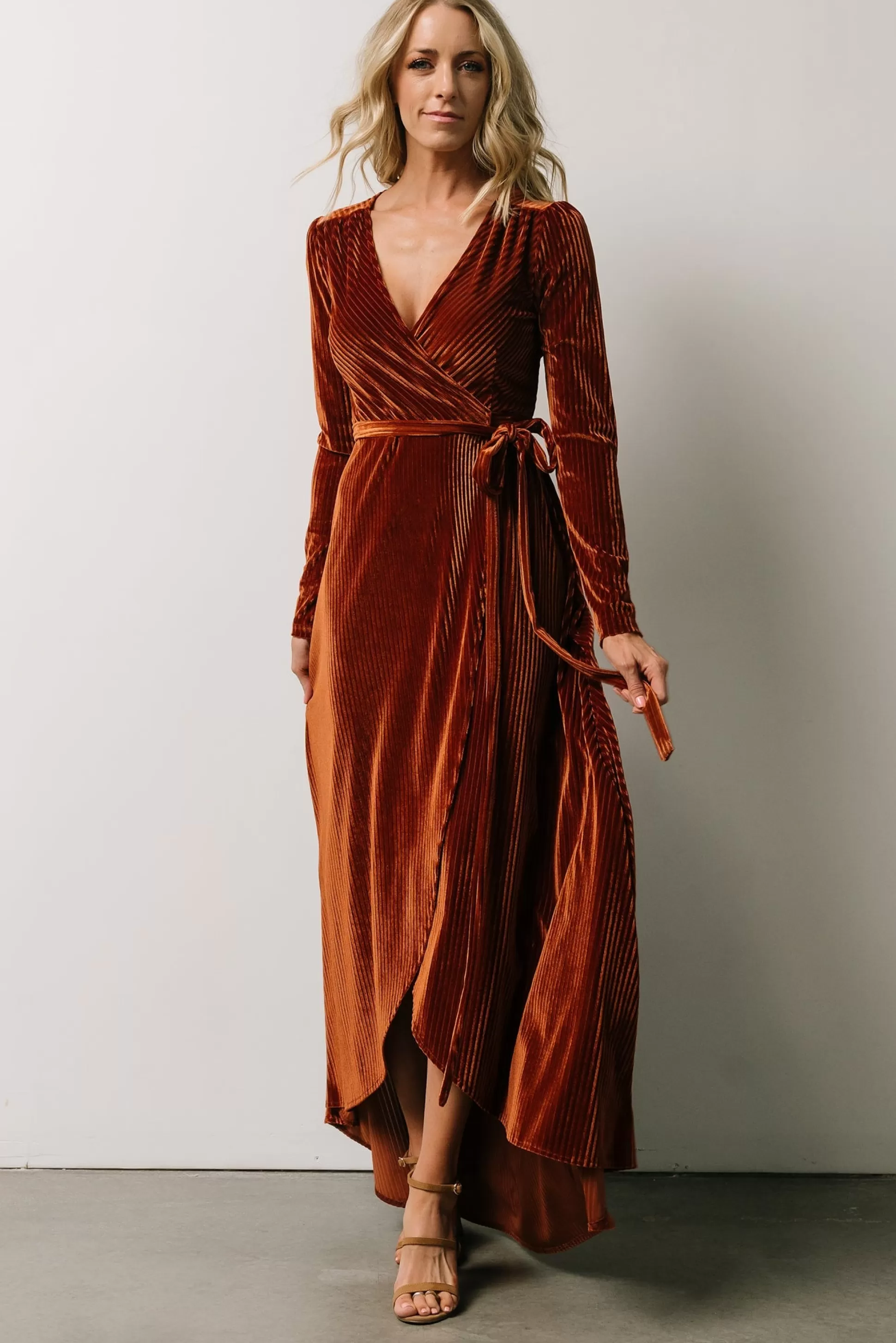SALE | Baltic Born Jada Ribbed Velvet Wrap Dress | Copper