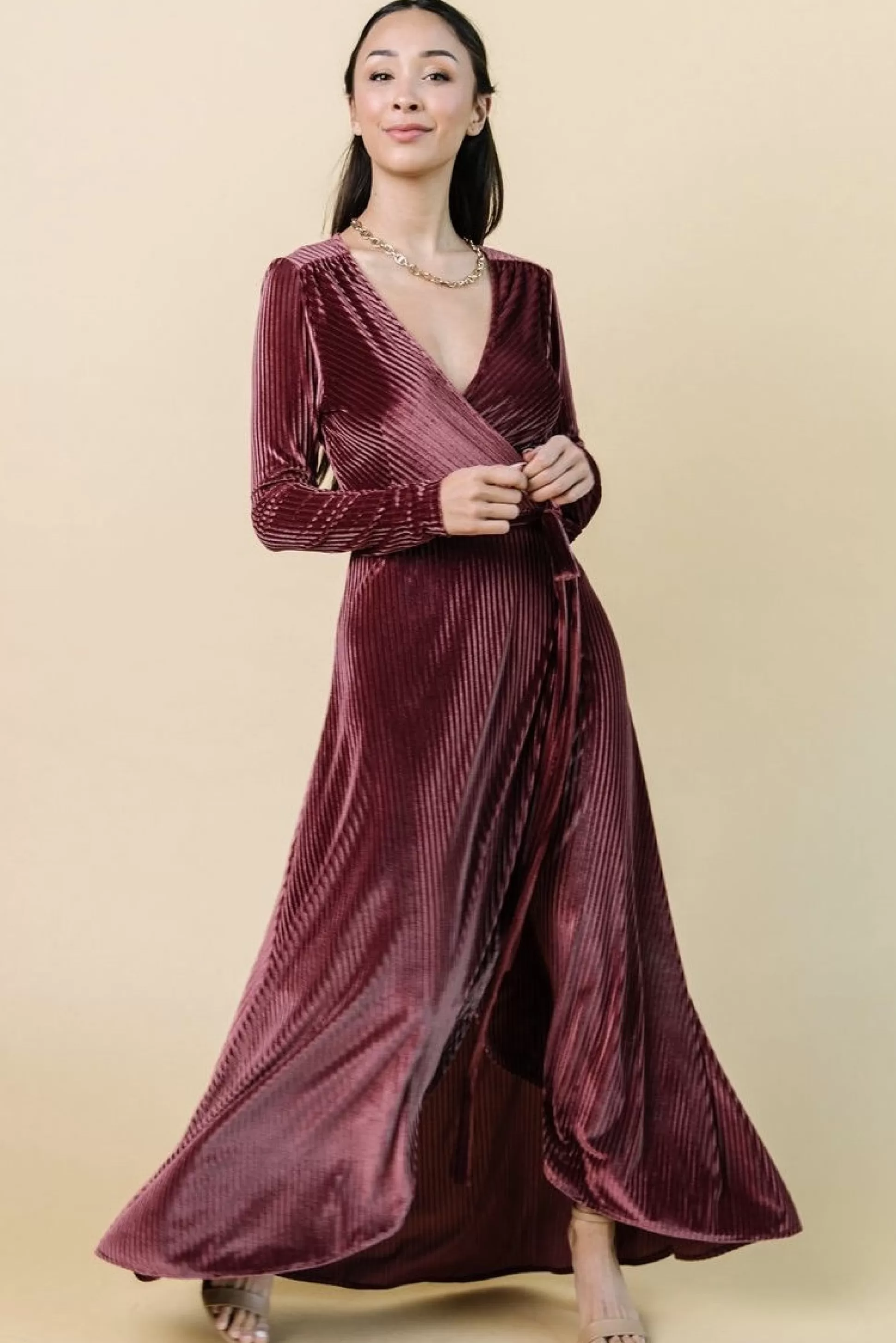 SALE | Baltic Born Jada Ribbed Velvet Wrap Dress | Dark Rose