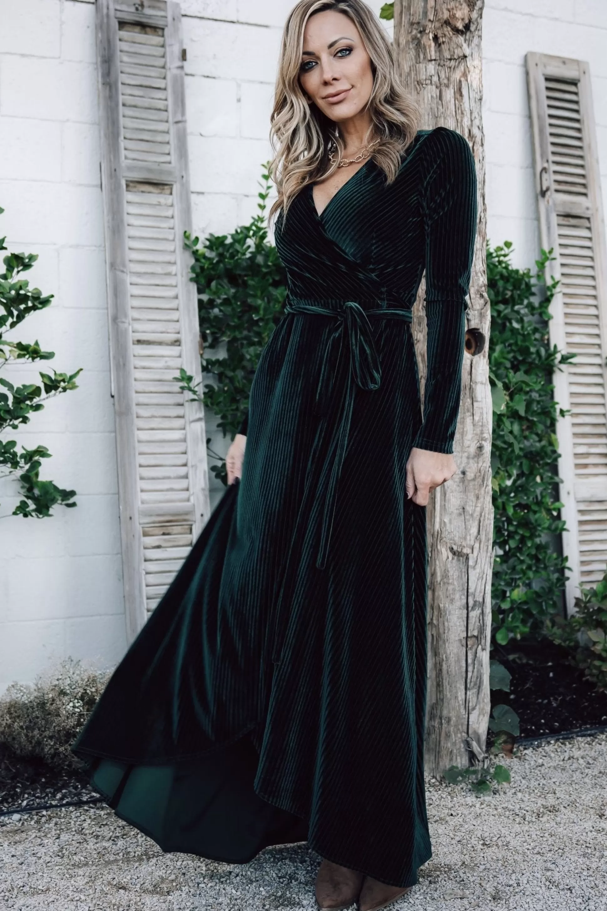 SALE | Baltic Born Jada Ribbed Velvet Wrap Dress | Emerald