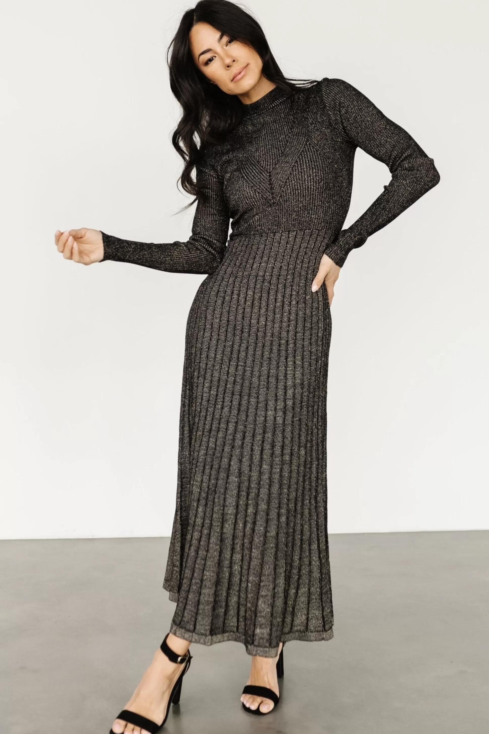 maxi dresses | bump friendly | Baltic Born Jamelia Pleated Sweater Dress | Black + Gold