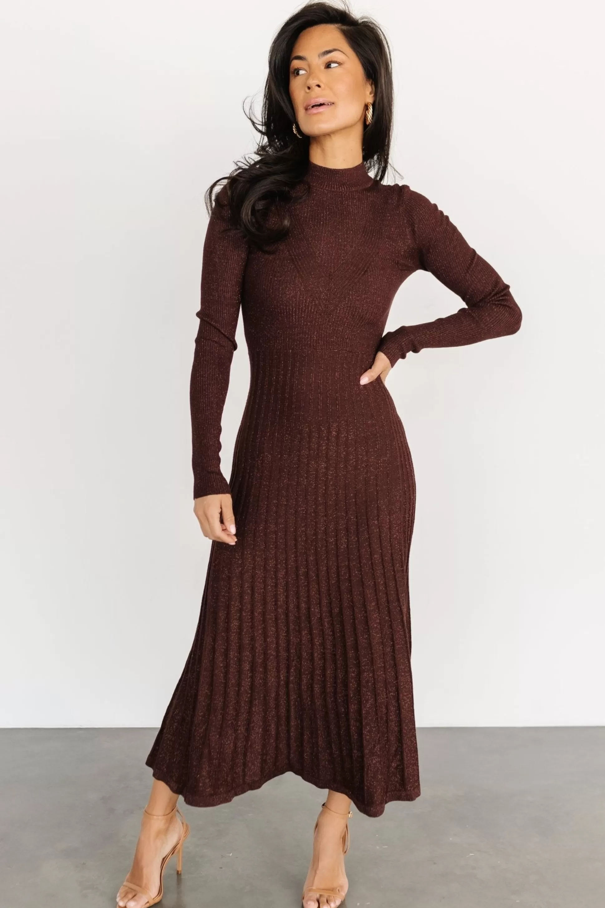 maxi dresses | bump friendly | Baltic Born Jamelia Pleated Sweater Dress | Brown + Gold