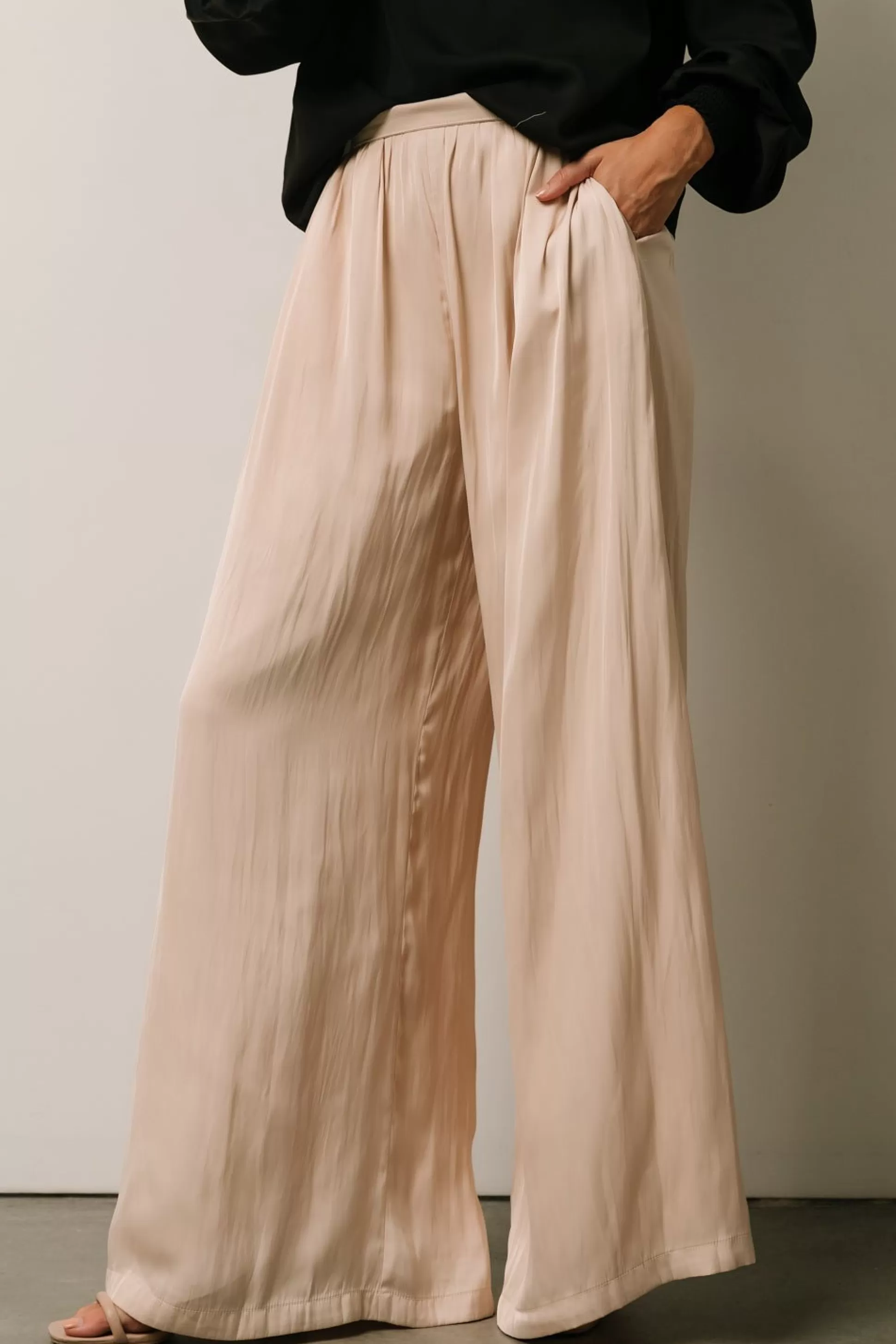 pants | WINTER ESSENTIALS | Baltic Born Jayla Palazzo Satin Pant | Champagne