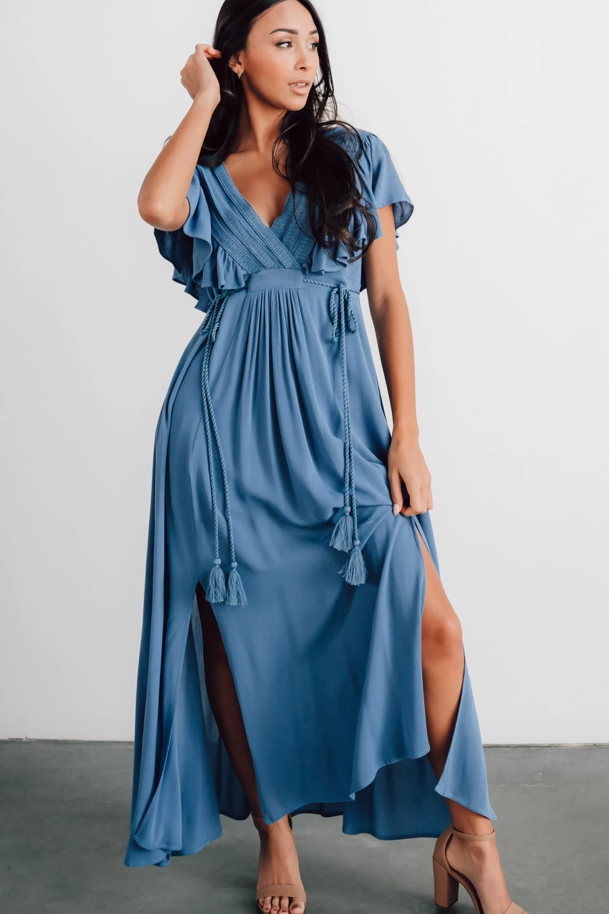 SALE | Baltic Born Jennifer Deep V Maxi Dress | Blue