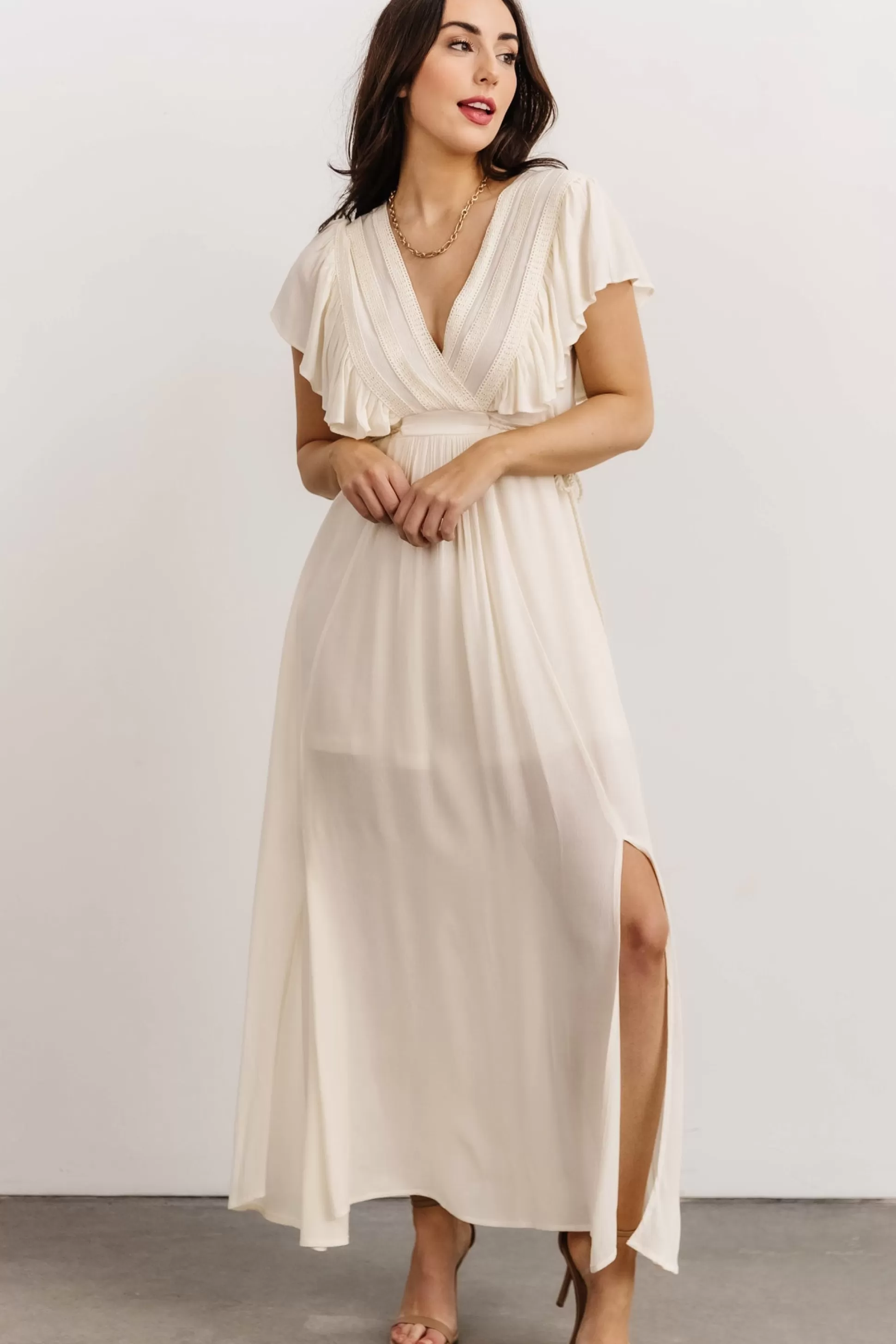 SALE | Baltic Born Jennifer Deep V Maxi Dress | Ivory