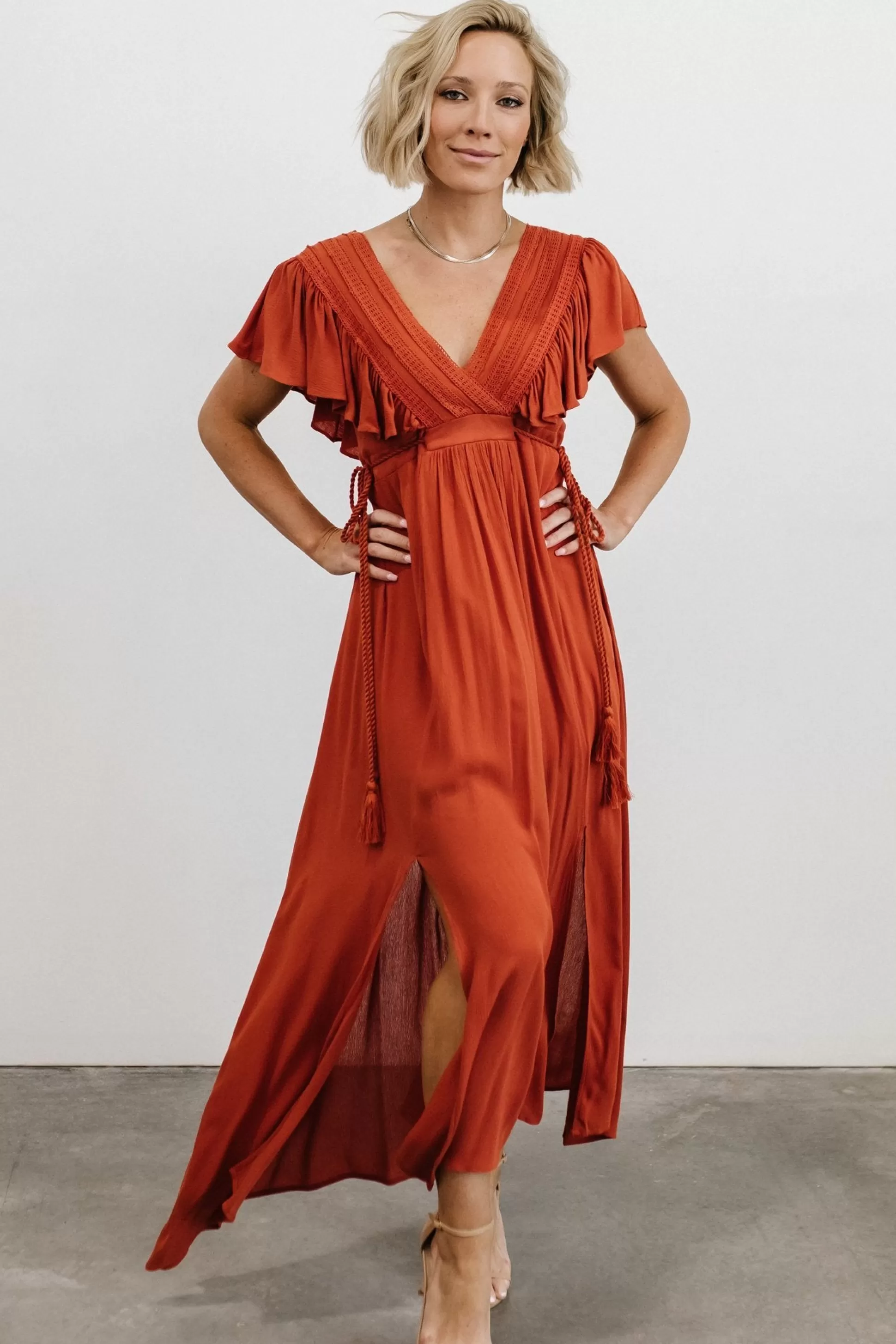 SALE | Baltic Born Jennifer Deep V Maxi Dress | Rust