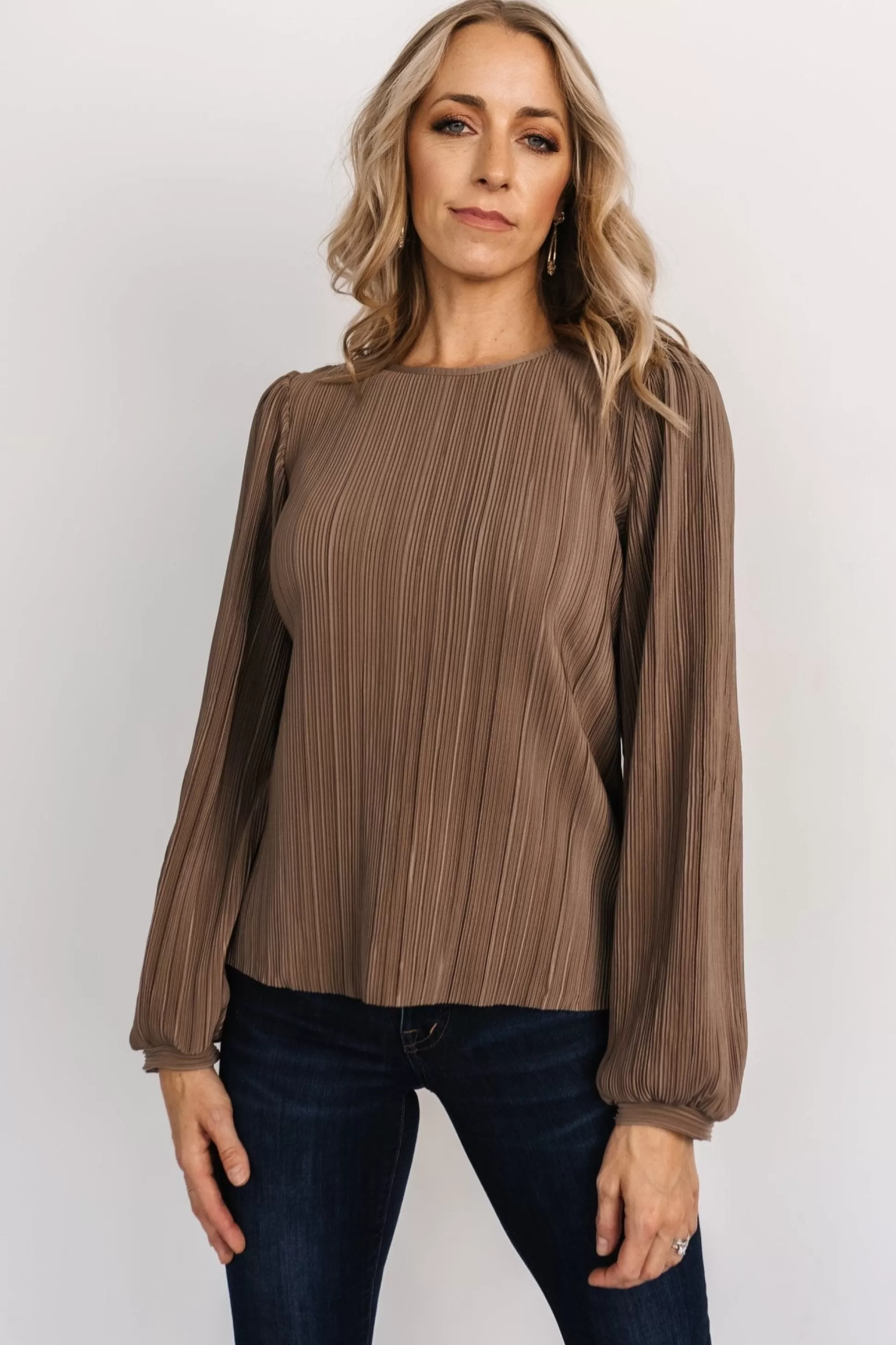 blouses + shirts | Baltic Born Jewel Pleated Top | Brown