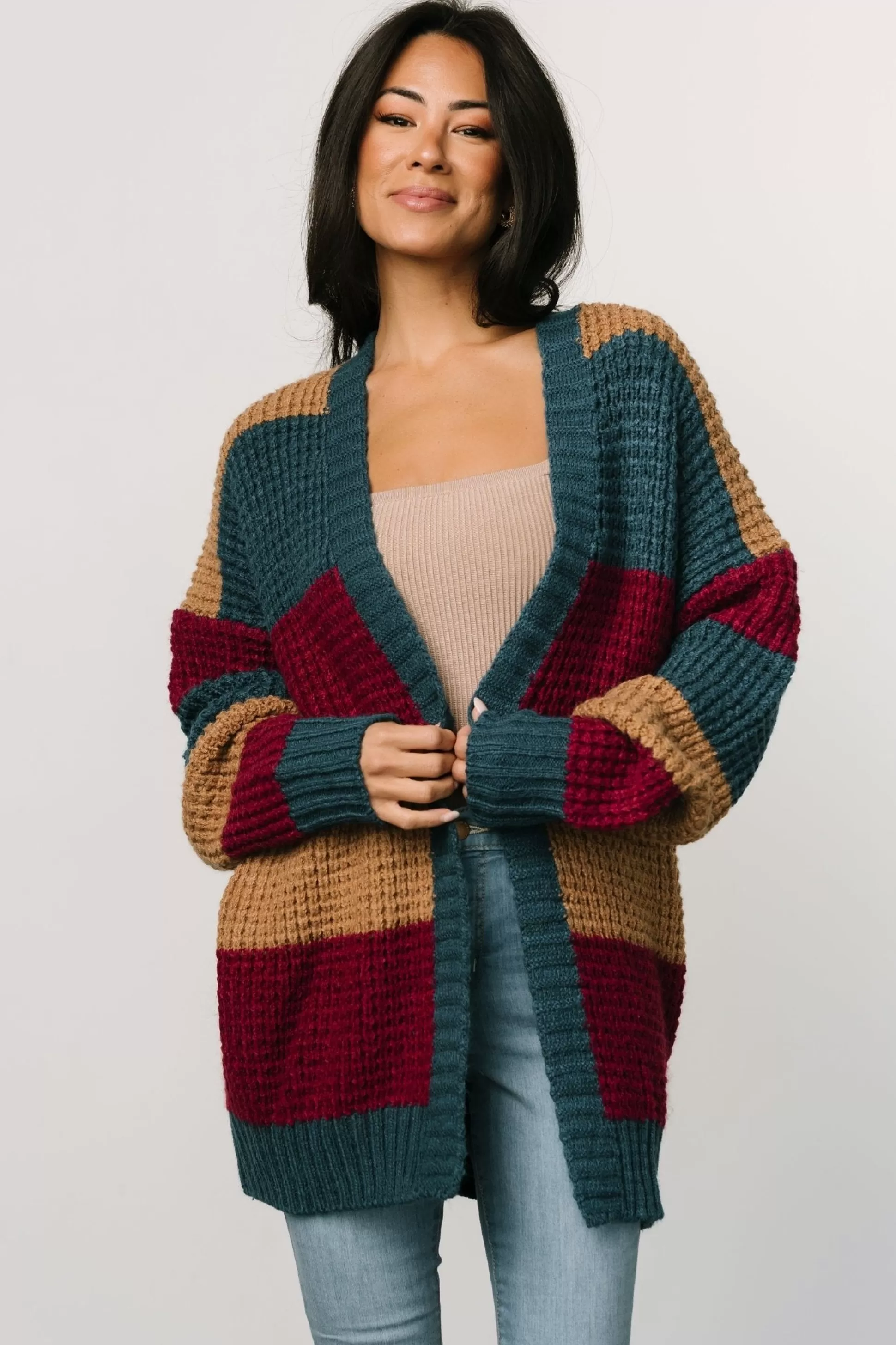 sweaters | cardigans | Baltic Born Jonah Chunky Knit Cardigan | Deep Topaz Multi