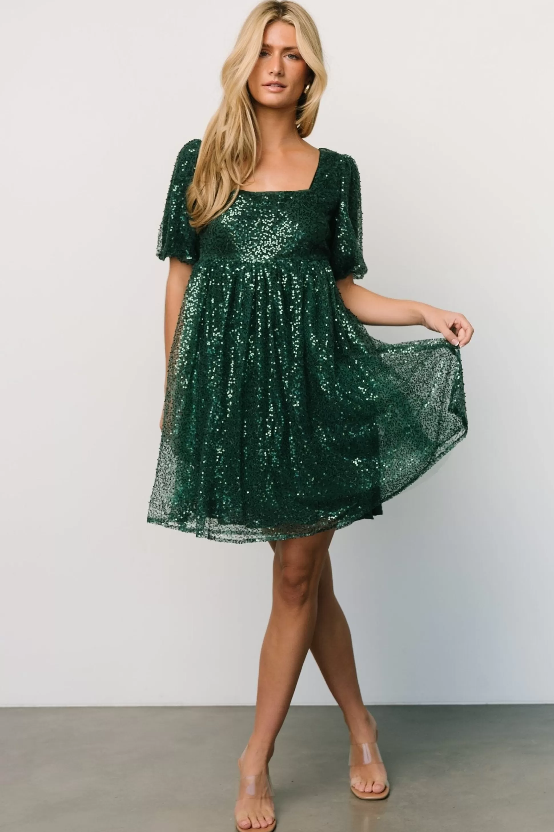 embellished + sequined | Baltic Born Joy Sequin Pearl Short Dress | Green