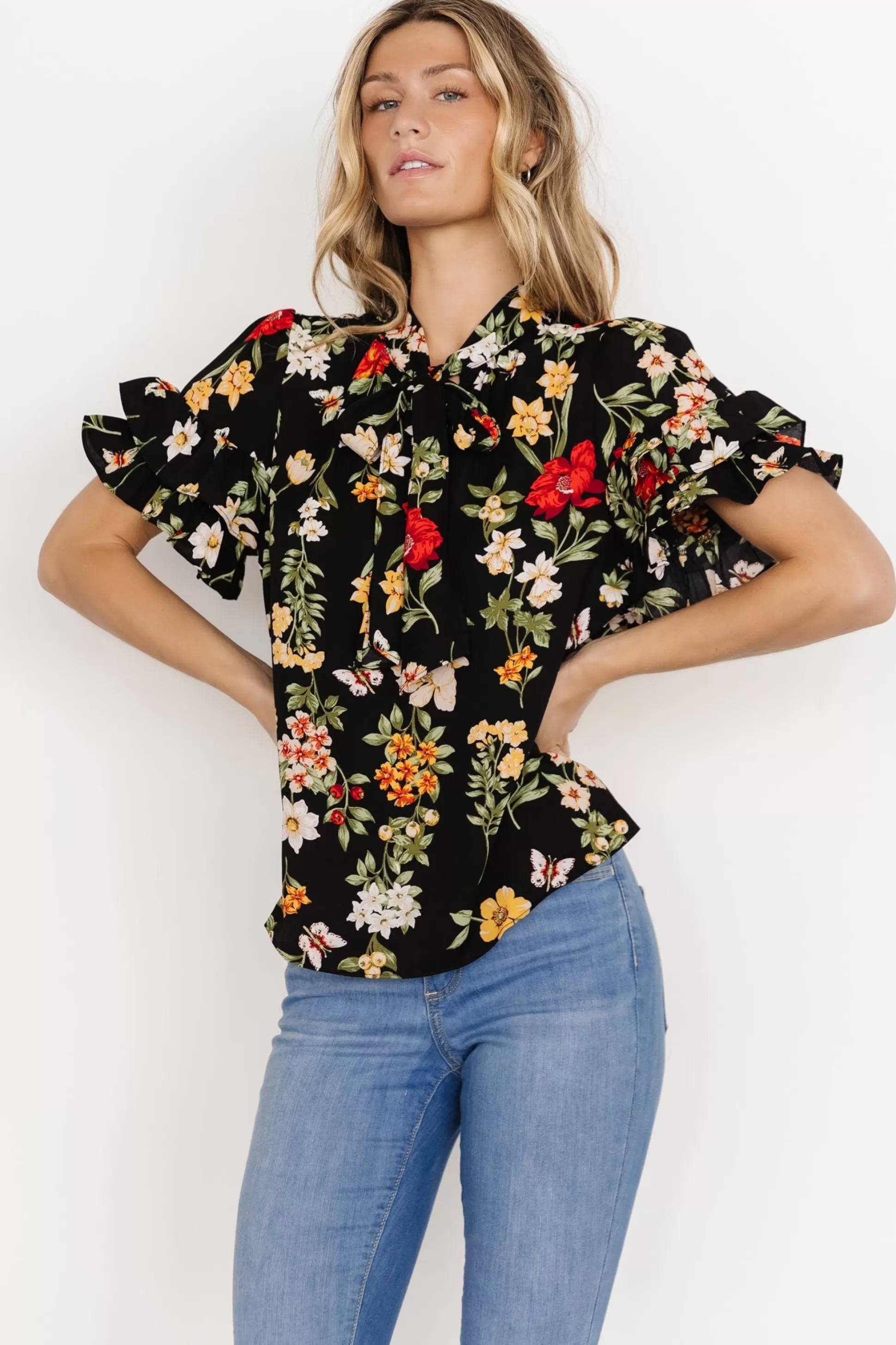 blouses + shirts | Baltic Born Judy Ruffle Sleeve Top | Black Multi