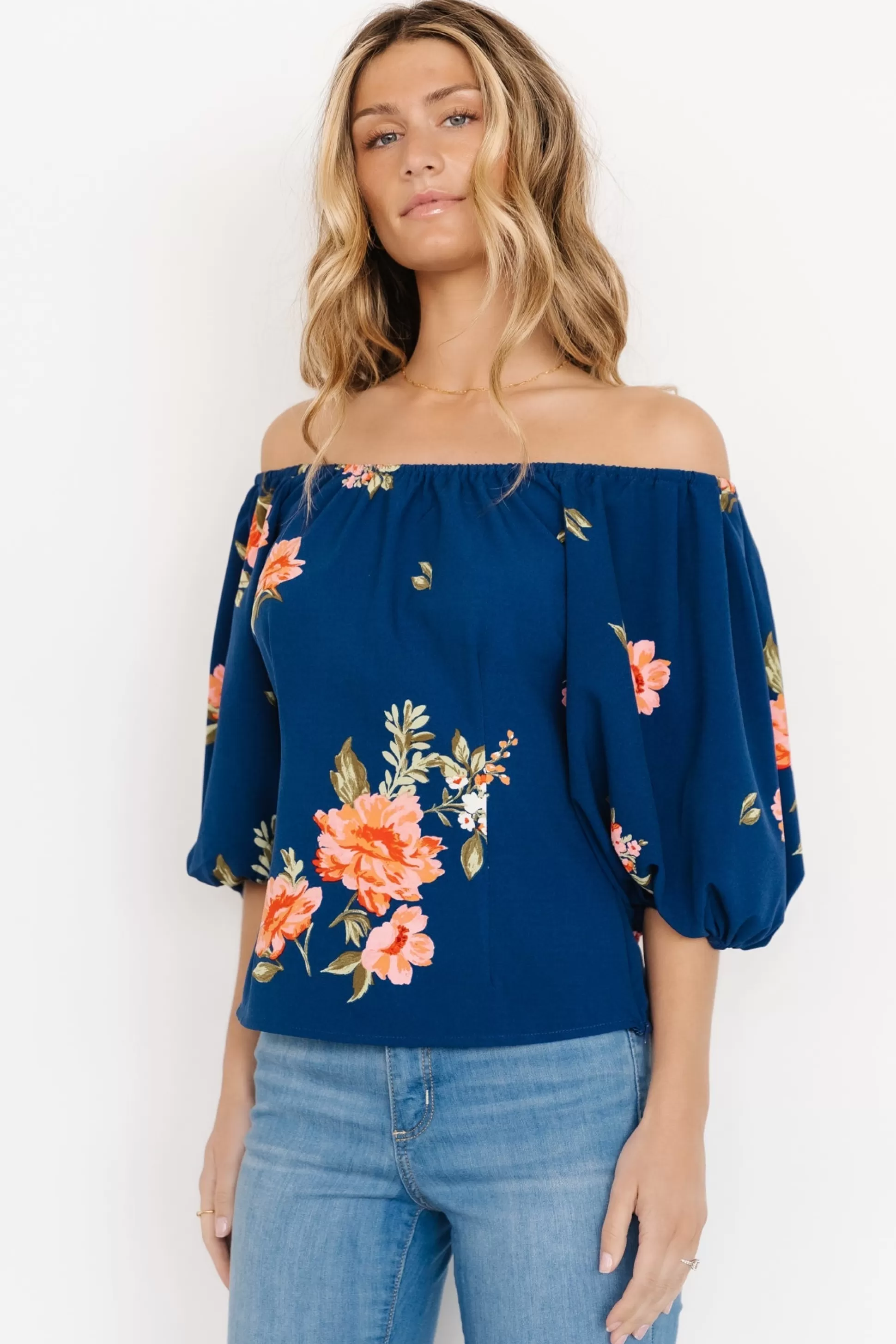 blouses + shirts | Baltic Born Julia Off Shoulder Top | Blue Multi