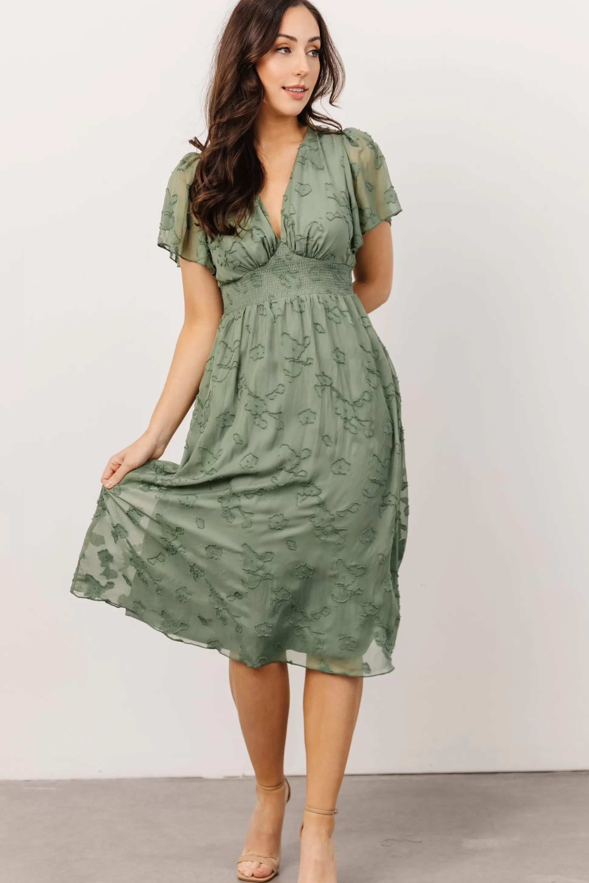 midi dresses | WEDDING SUITE | Baltic Born June Smocked Midi Dress | Green