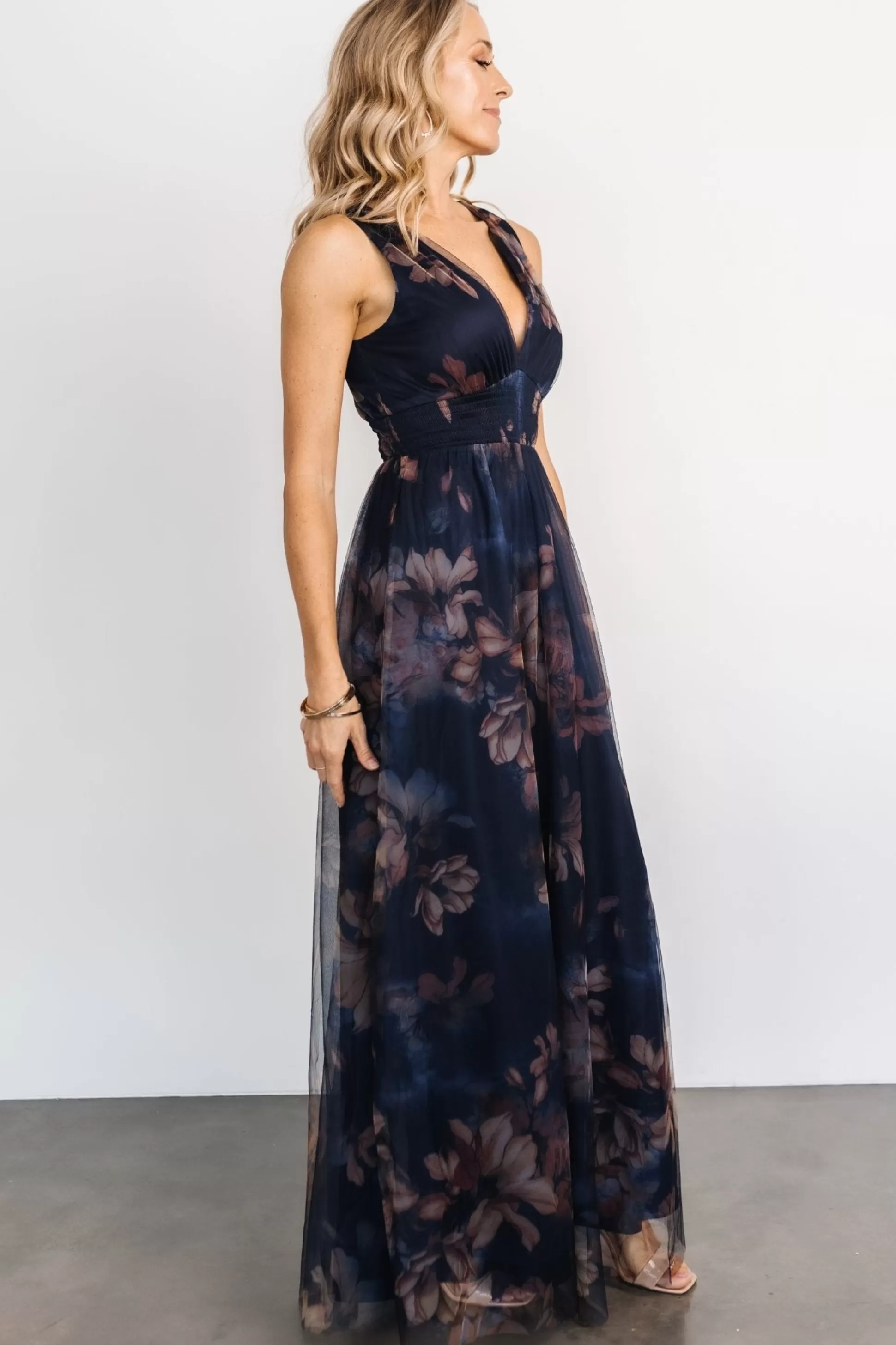 WEDDING SUITE | wedding guest | Baltic Born Kamila Tulle Maxi Dress | Dark Blue Floral