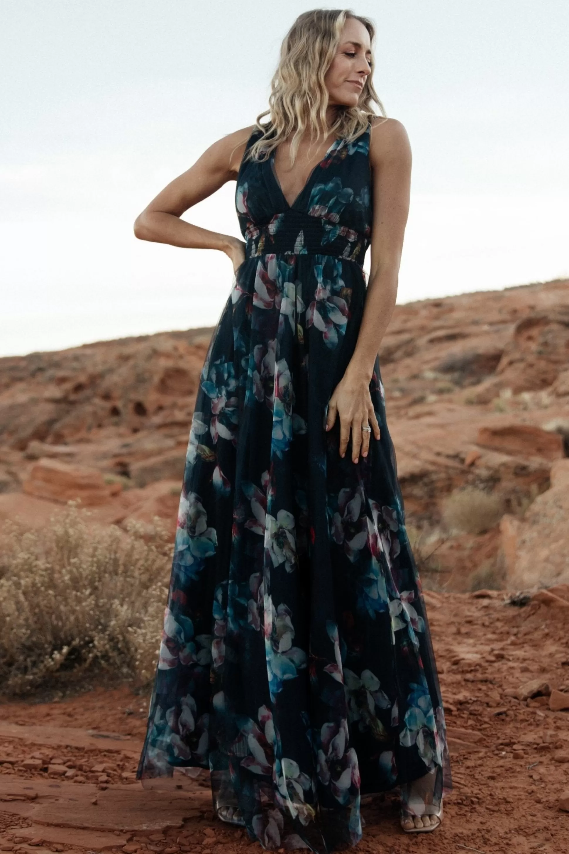 WEDDING SUITE | wedding guest | Baltic Born Kamila Tulle Maxi Dress | Navy Abstract Floral